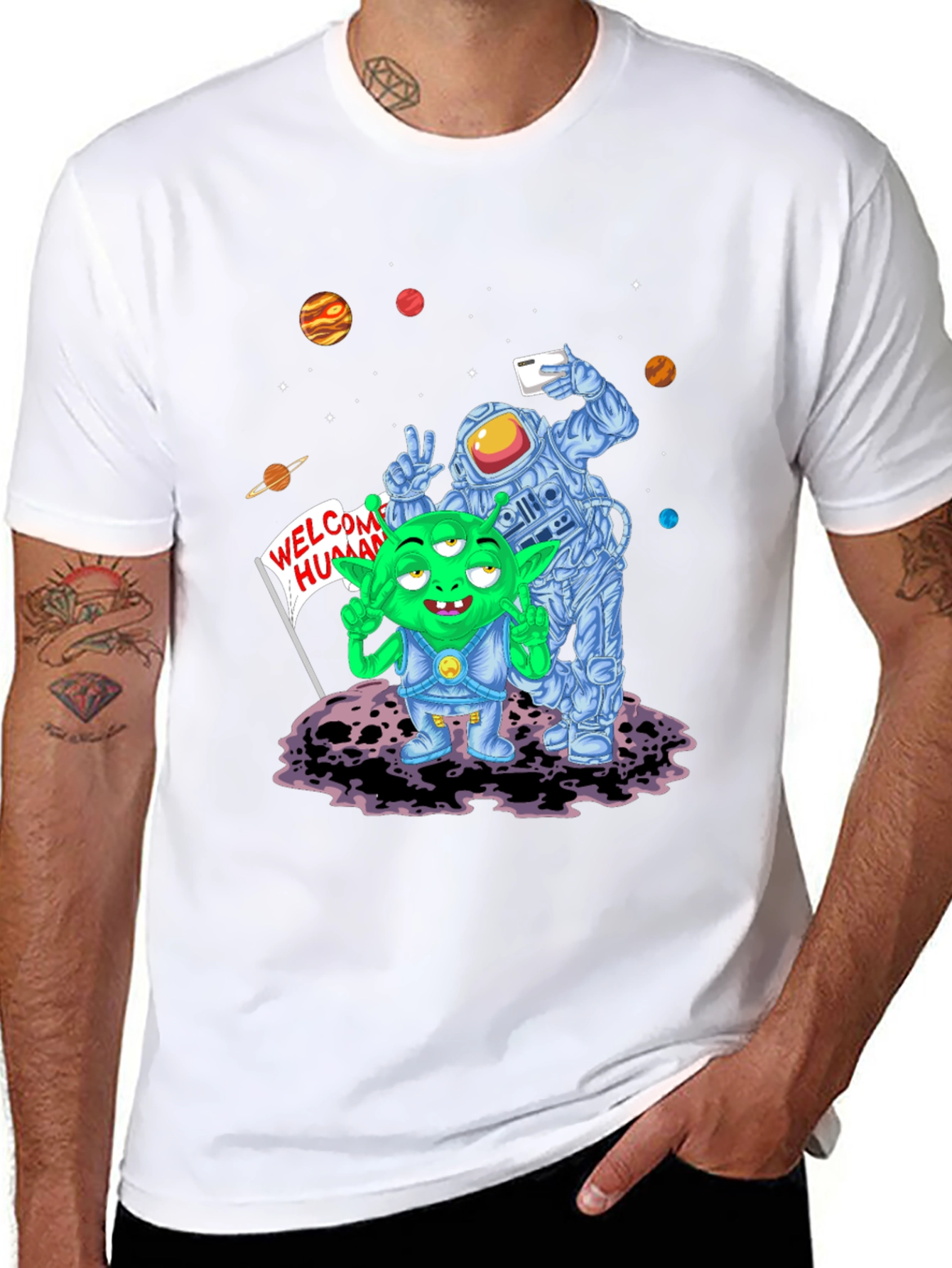 Alien & Astronaut Selfie Graphic T-Shirt
