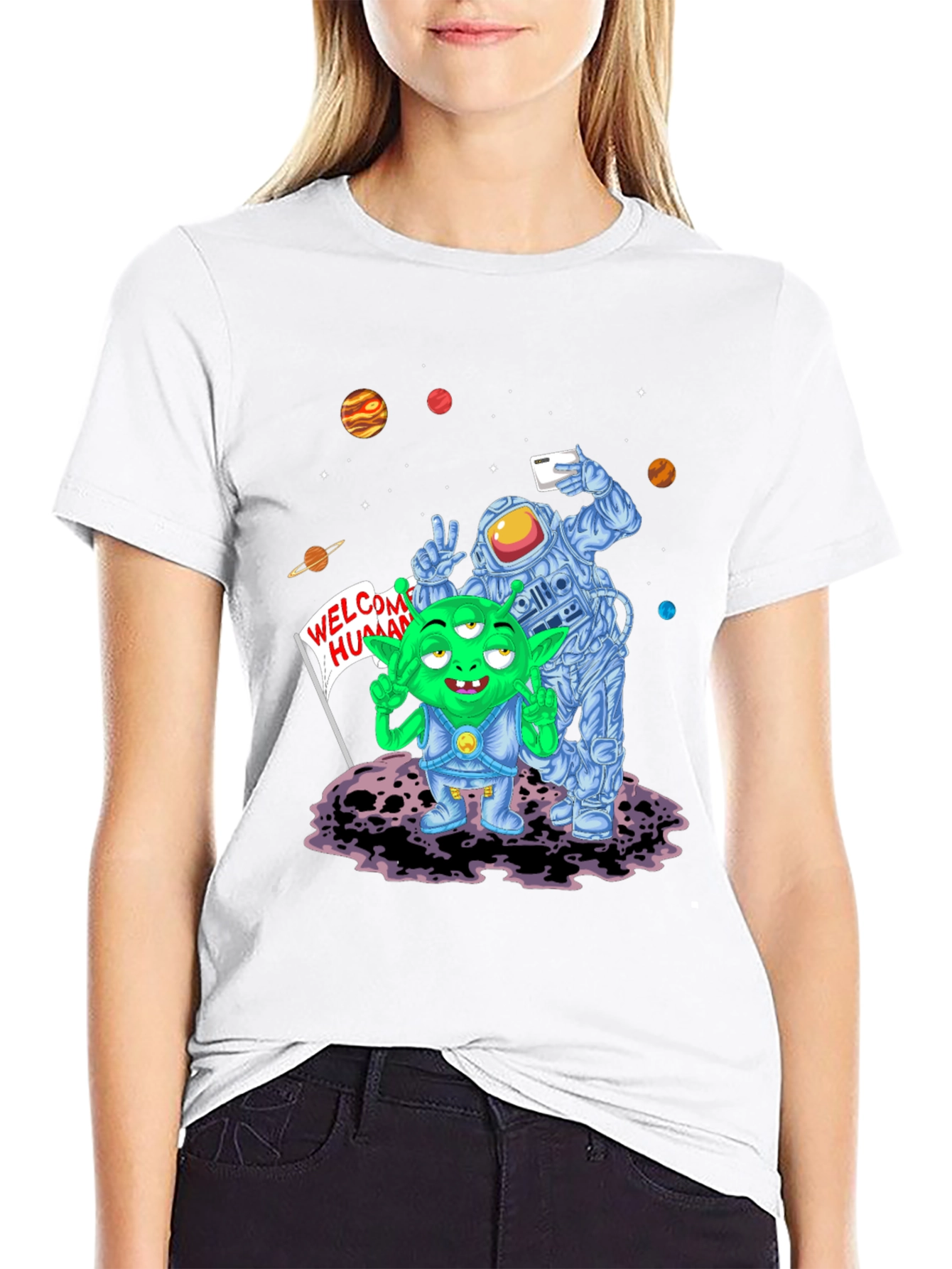 Alien & Astronaut Selfie Graphic T-Shirt