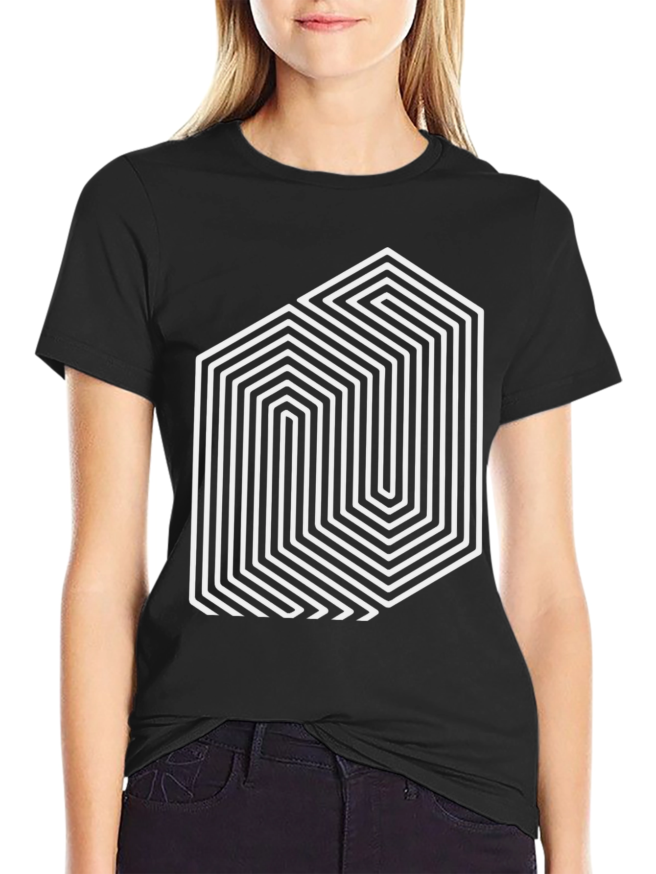 Geometric Illusion Graphic Tee - Black