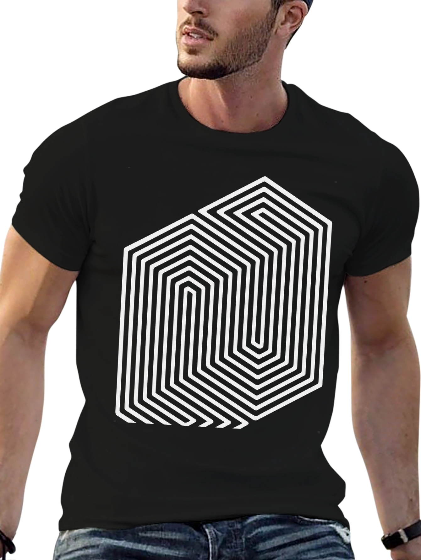 Geometric Illusion Graphic Tee - Black