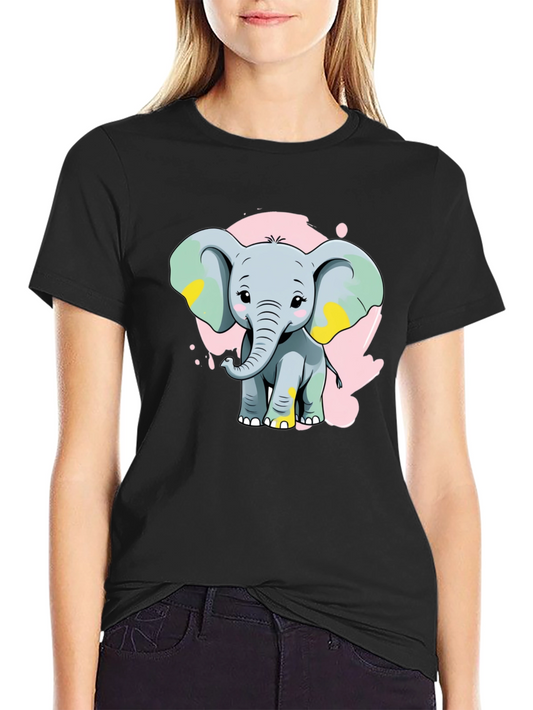 Cute Elephant Graphic Tee - Black Cotton Blend Shirt
