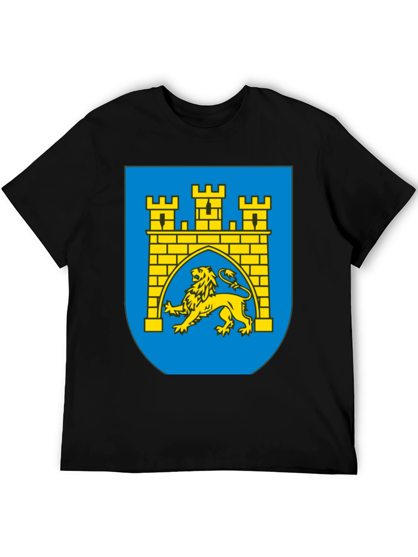 Black T-Shirt with Castle & Lion Graphic