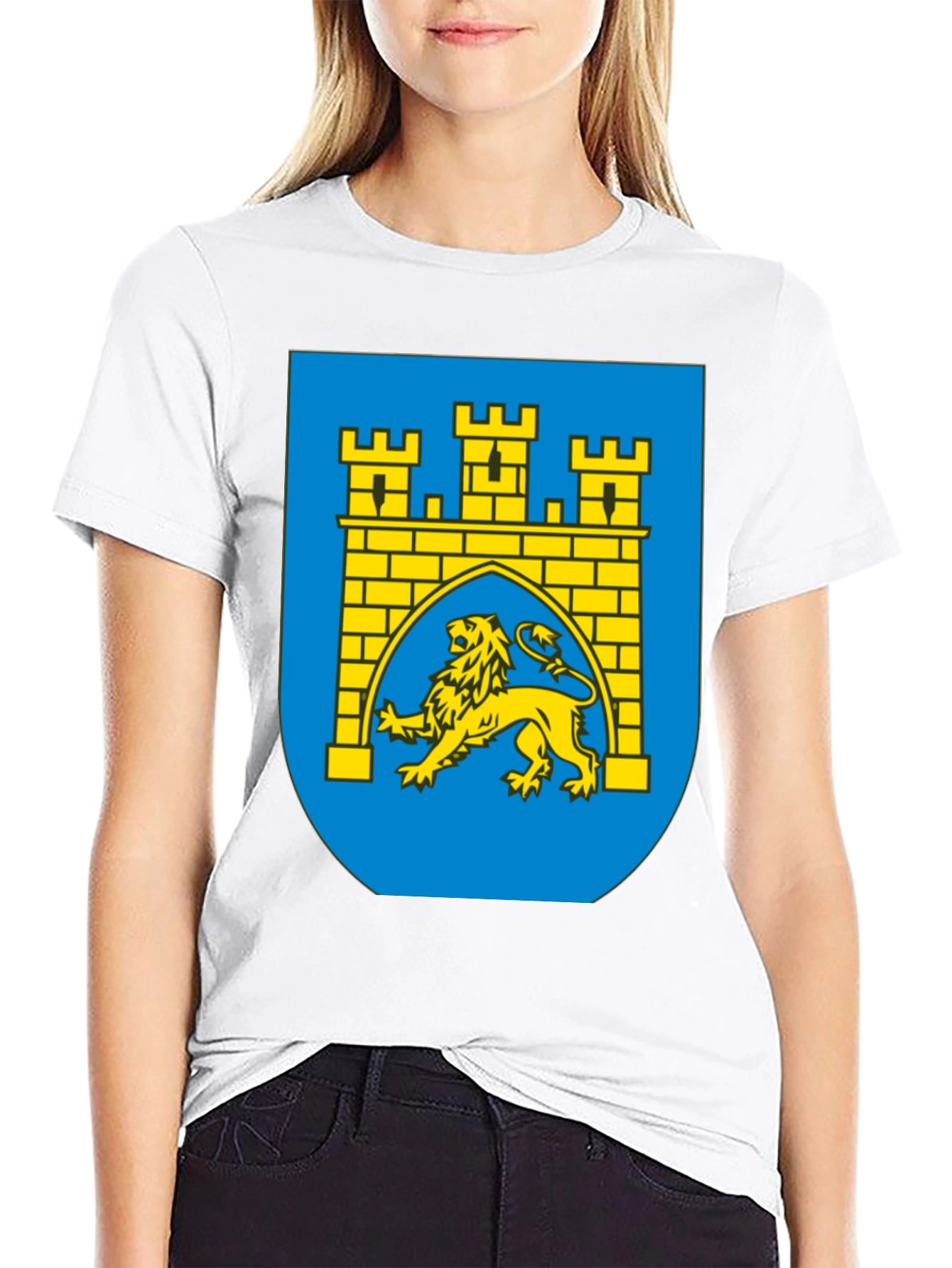 Black T-Shirt with Castle & Lion Graphic
