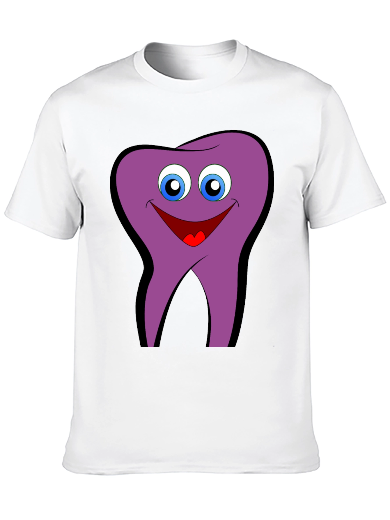 Funny Tooth Cartoon Graphic Tee - Black Cotton T-Shirt