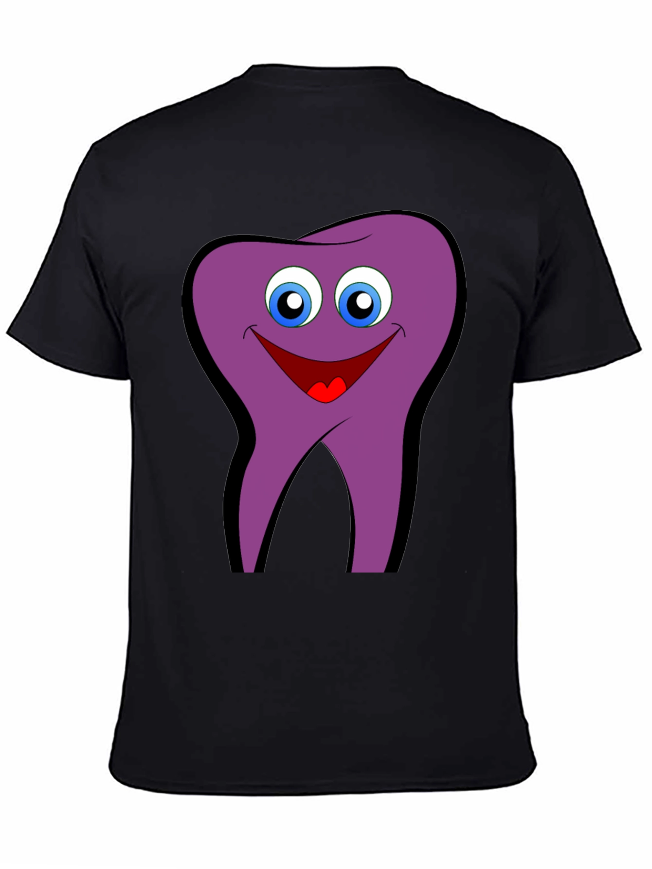 Funny Tooth Cartoon Graphic Tee - Black Cotton T-Shirt