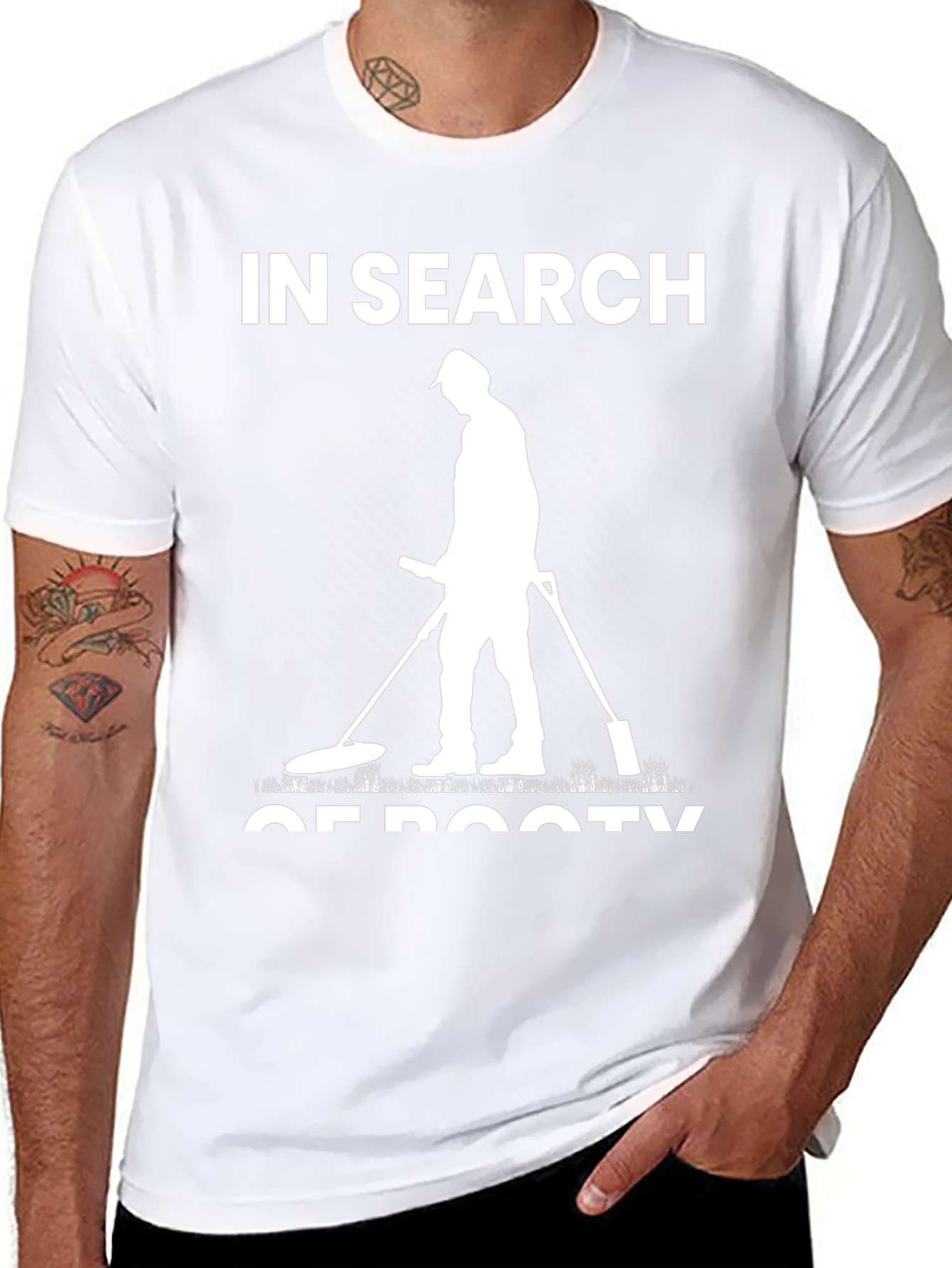 In Search of Booty Black T-Shirt Metal Detecting