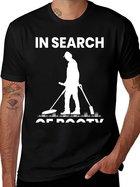 In Search of Booty Black T-Shirt Metal Detecting