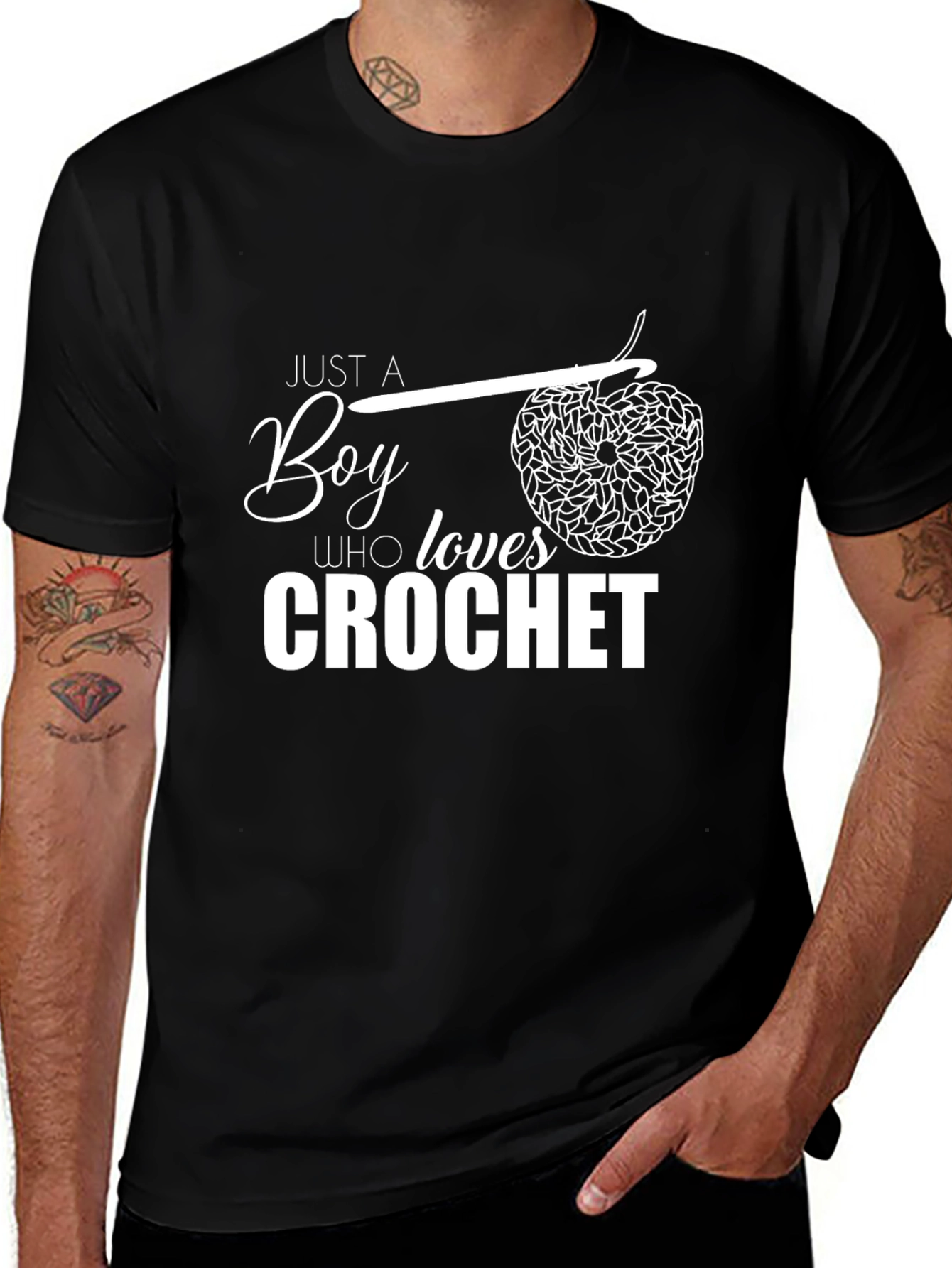 Just a Boy Who Loves Crochet T-Shirt - Black