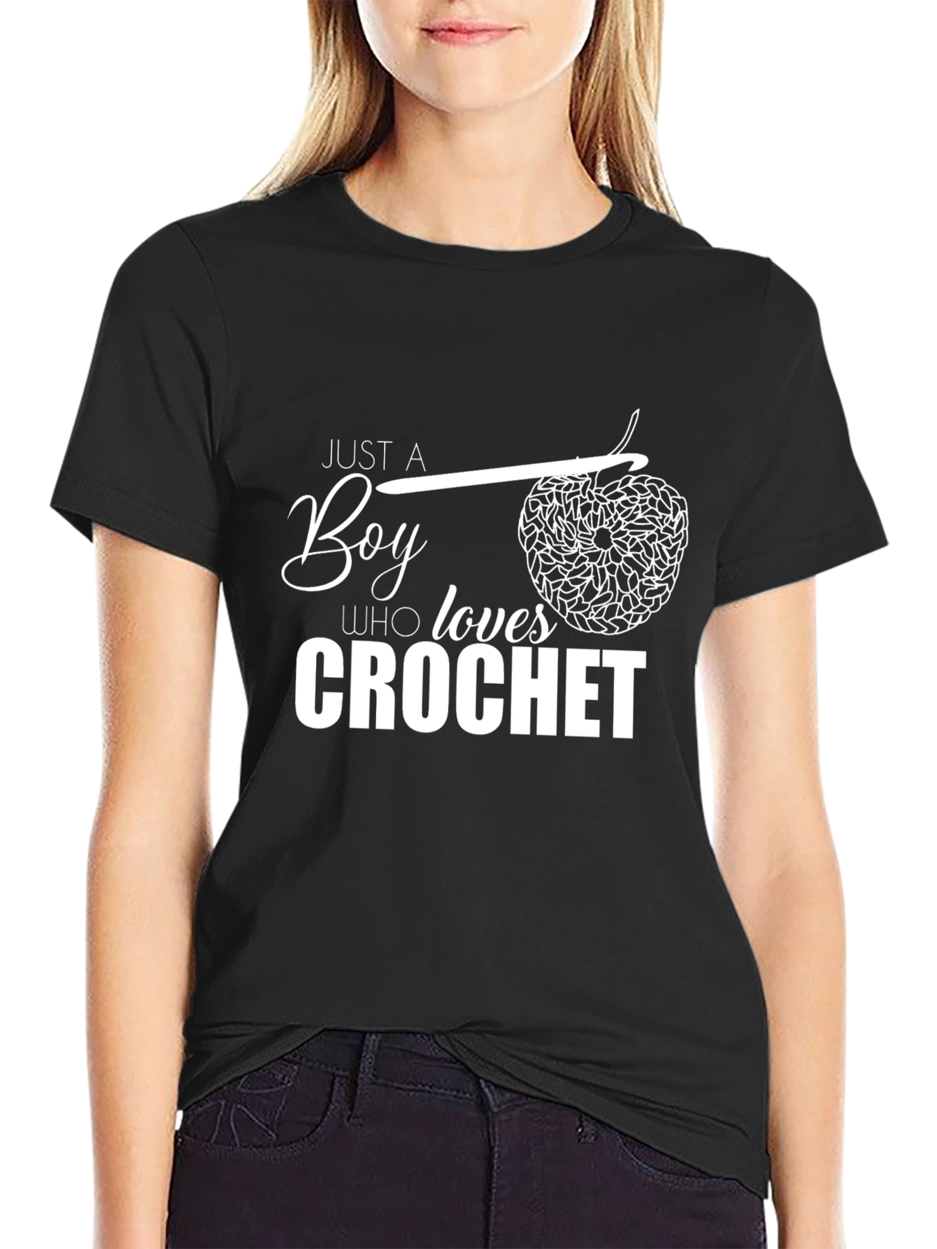 Just a Boy Who Loves Crochet T-Shirt - Black