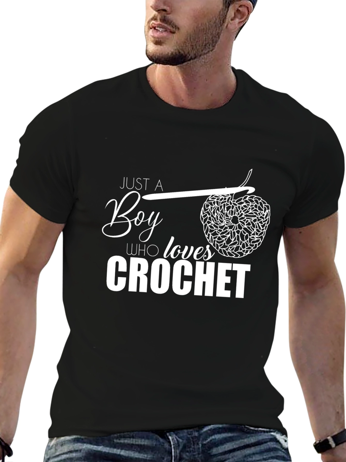 Just a Boy Who Loves Crochet T-Shirt - Black