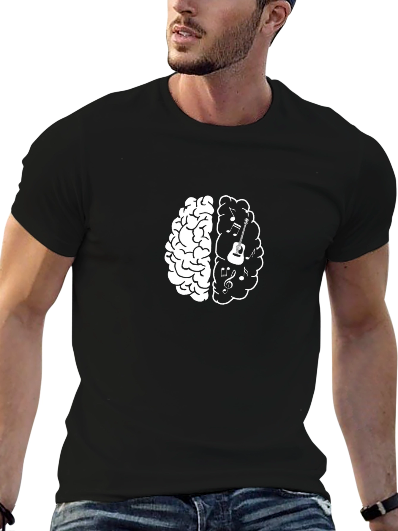 Music Brain Graphic Tee - Black Cotton T-Shirt