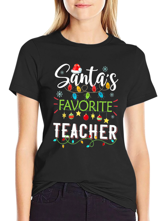 Santas Favorite Teacher Christmas T-Shirt