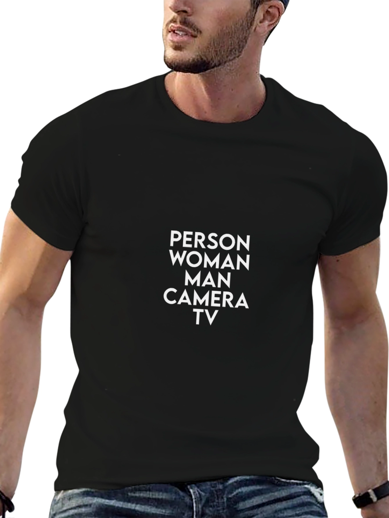 Person Woman Man Camera TV Black T-Shirt