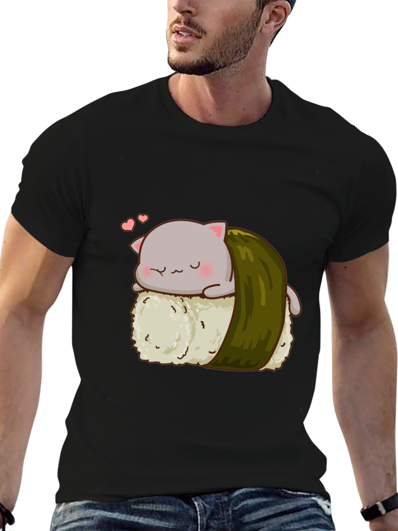 Sushi Cat Black T-Shirt