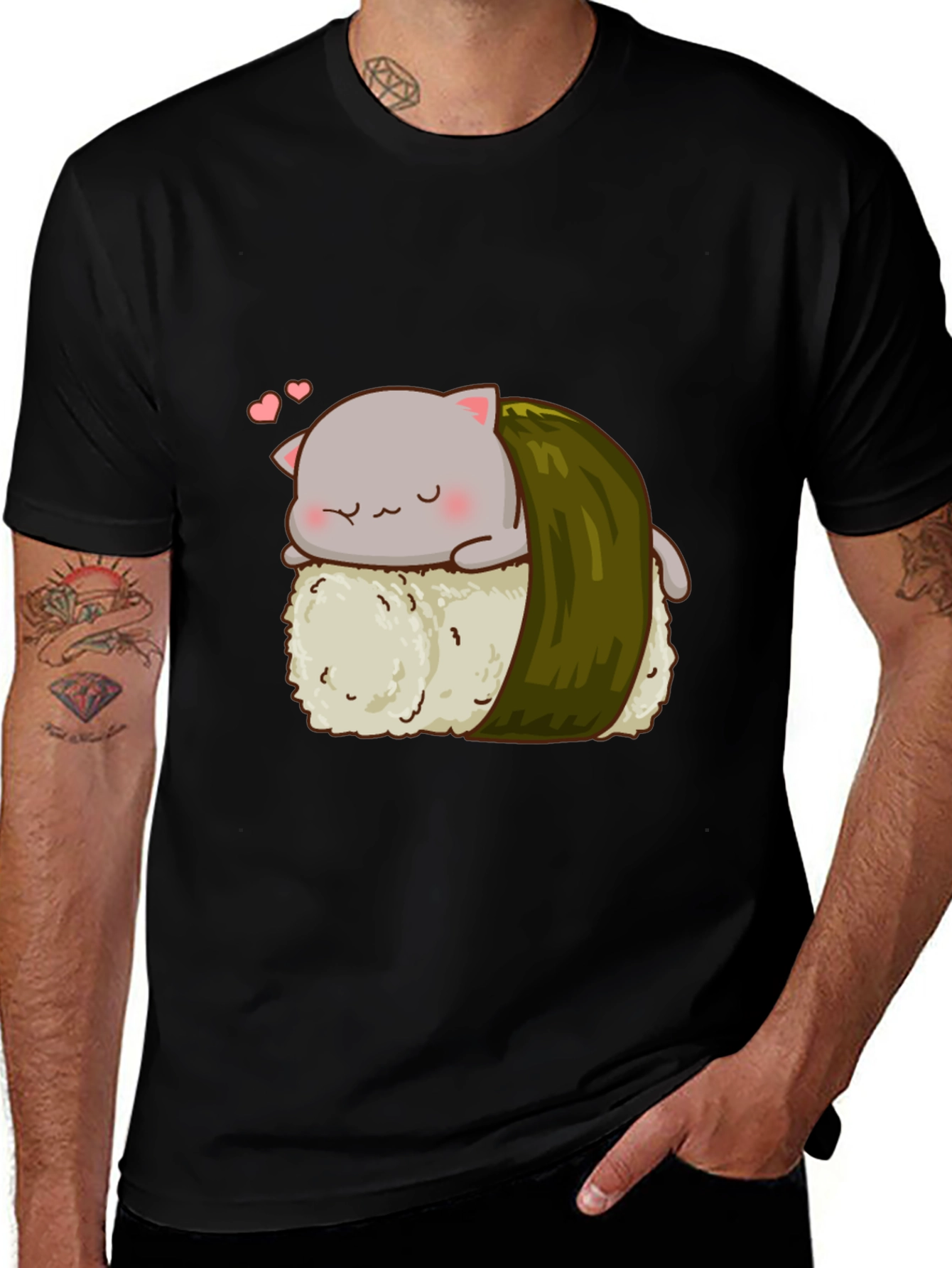 Sushi Cat Black T-Shirt