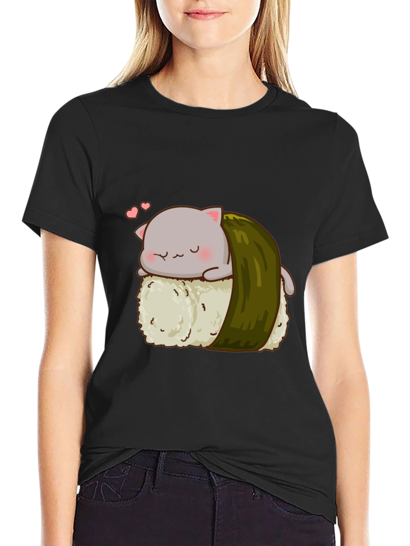 Sushi Cat Black T-Shirt