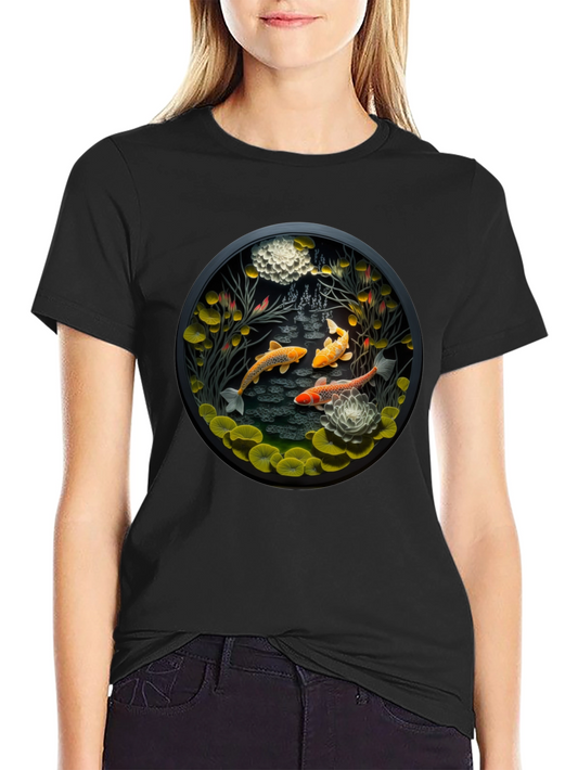 Koi Pond Graphic Tee - Stylish Black T-Shirt
