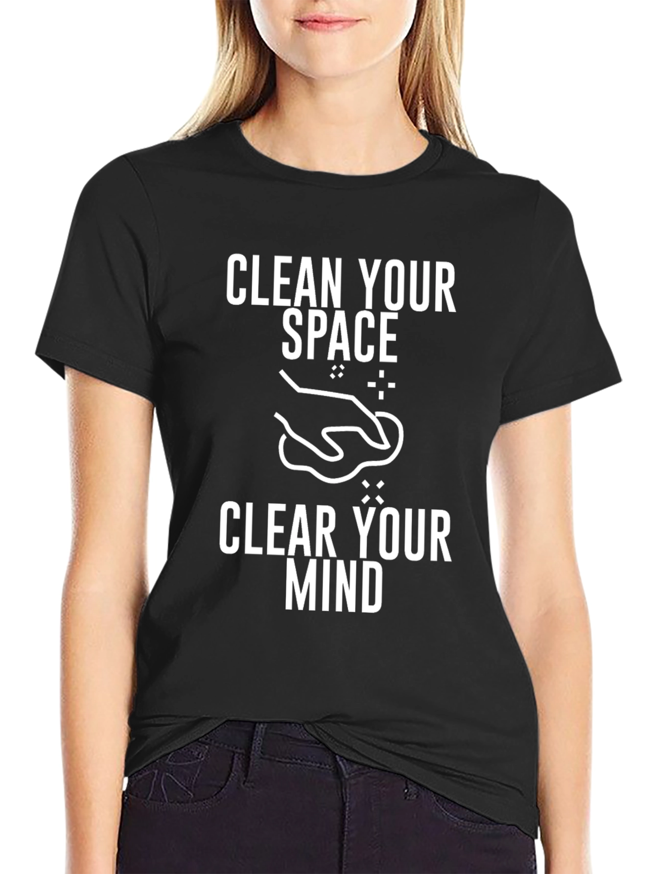 Clean Your Space Graphic Tee - Black Cotton Blend