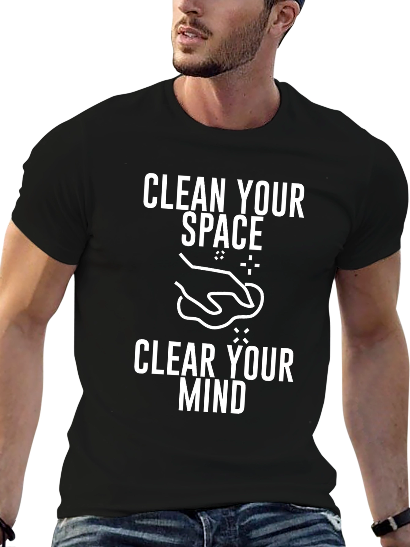 Clean Your Space Graphic Tee - Black Cotton Blend