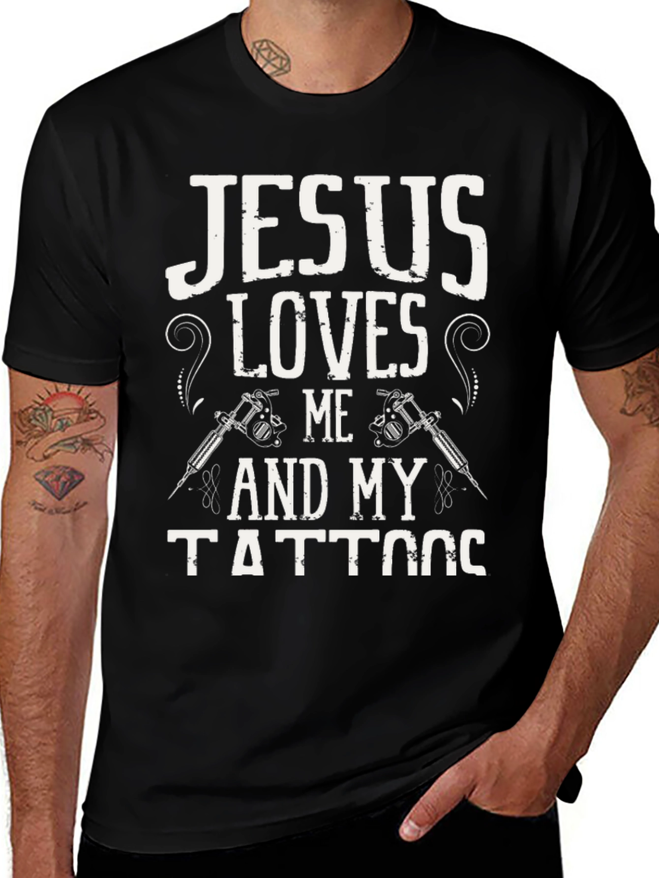 Jesus Loves Me and My Tattoos Graphic T-Shirt