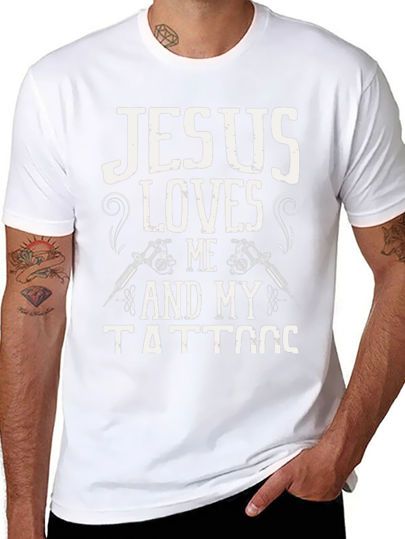 Jesus Loves Me and My Tattoos Graphic T-Shirt
