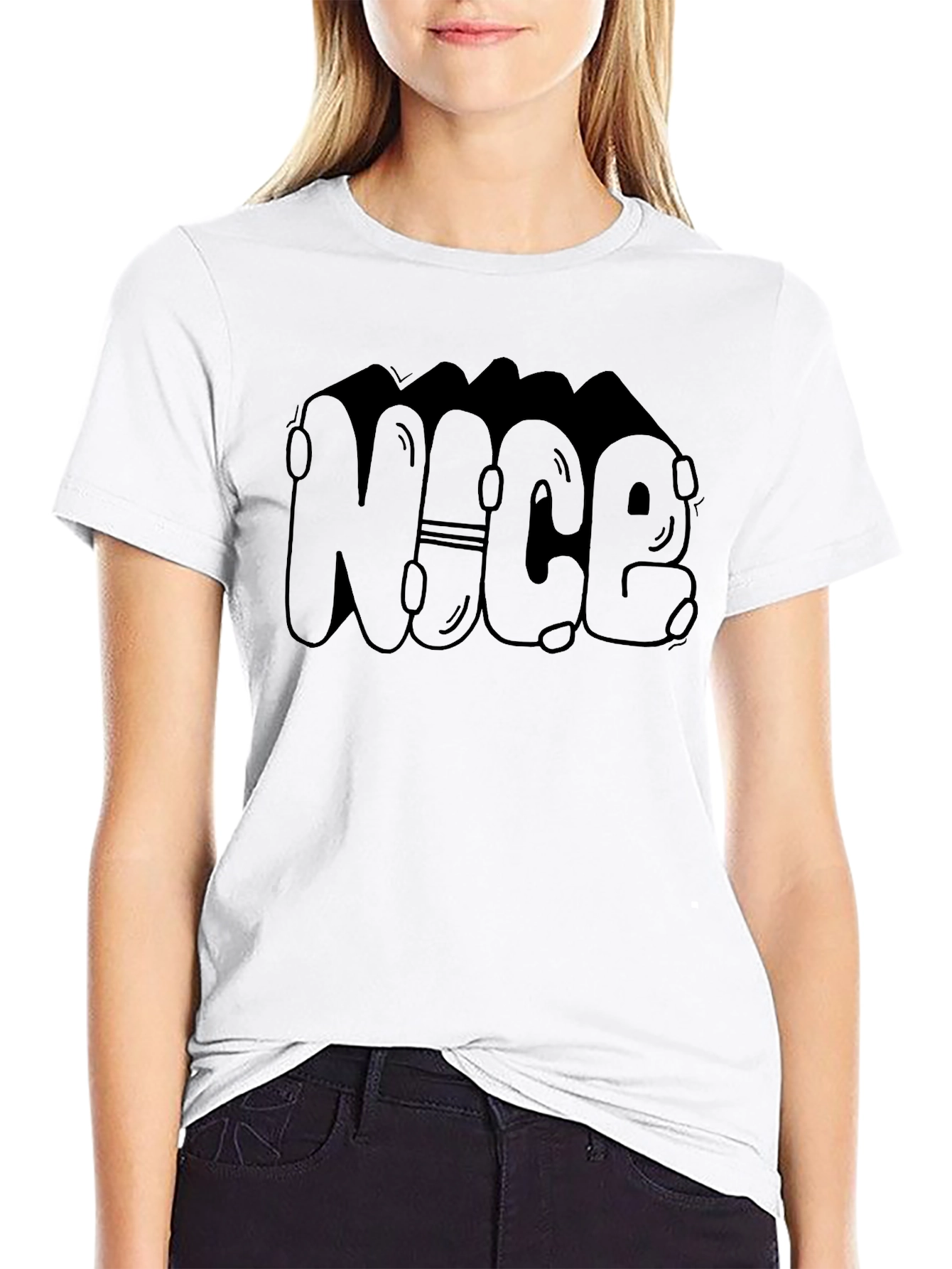 Cool NICE Bubble Letter Black T-Shirt