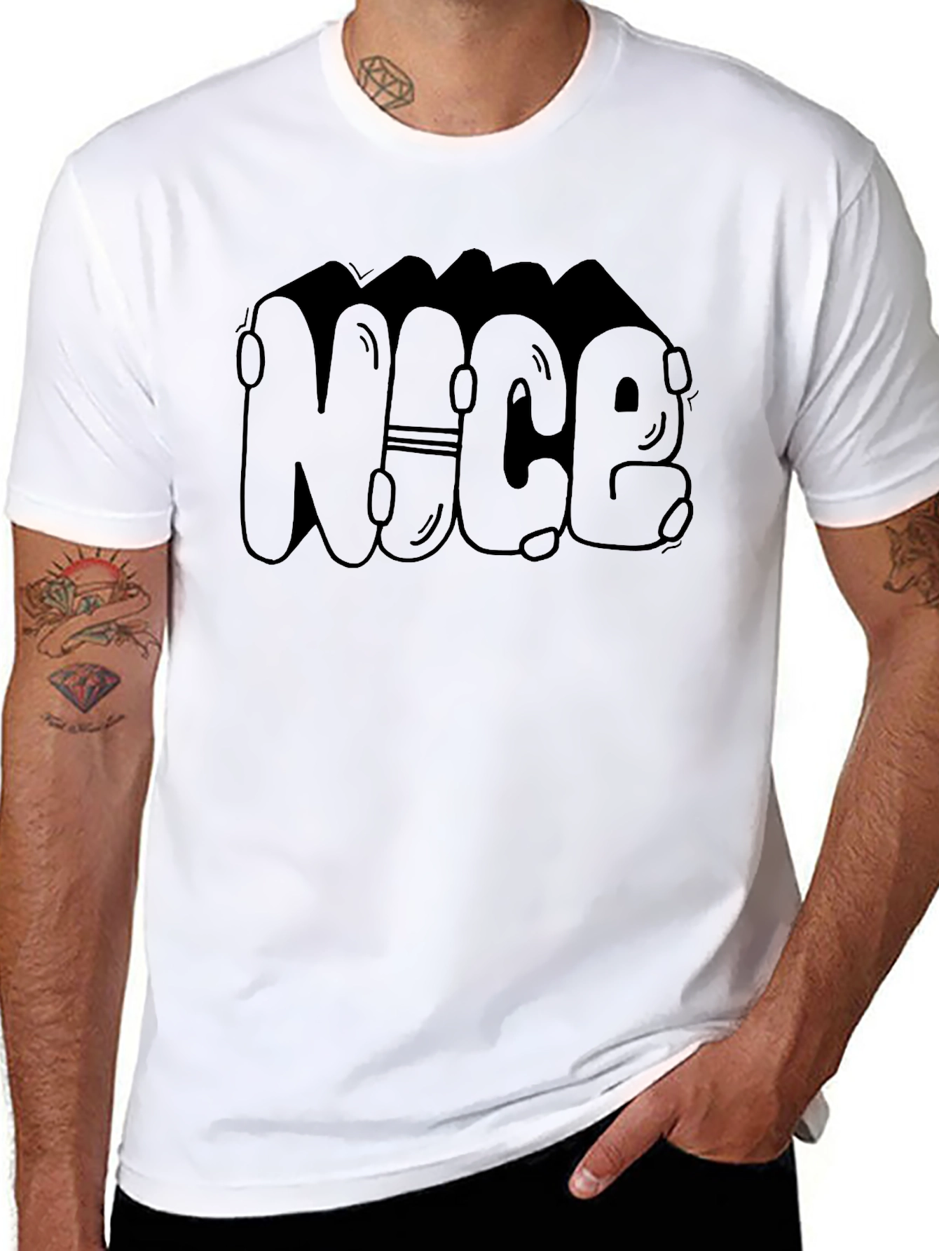 Cool NICE Bubble Letter Black T-Shirt