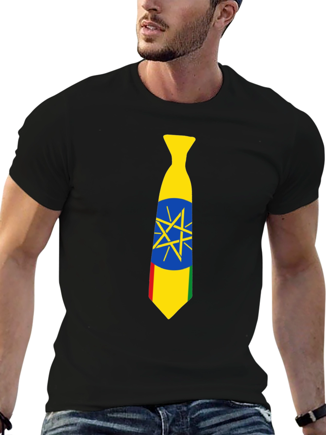 Ethiopian Flag Tie Graphic Tee - Black