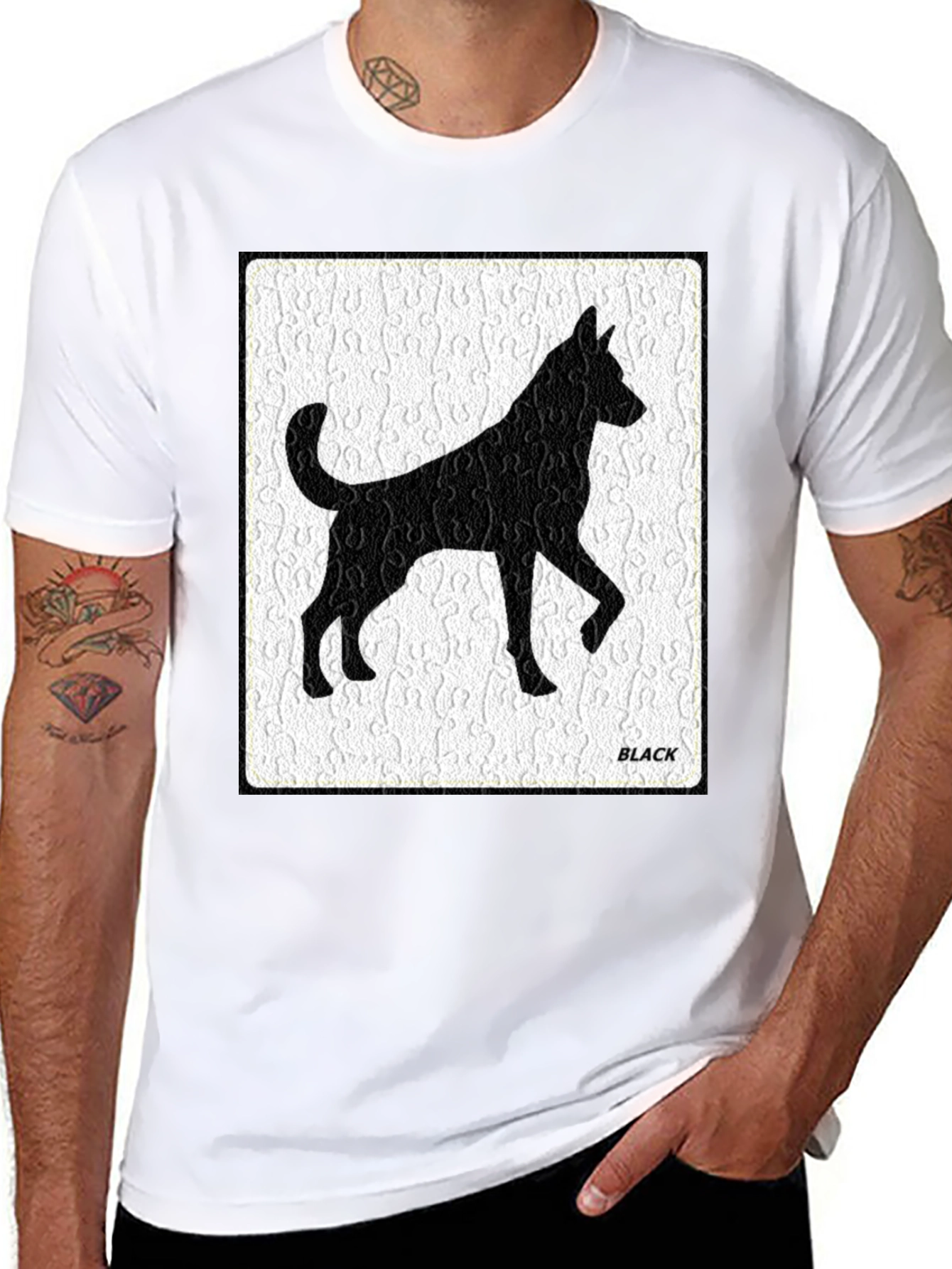 Black Dog Silhouette Tee - Puzzle Background