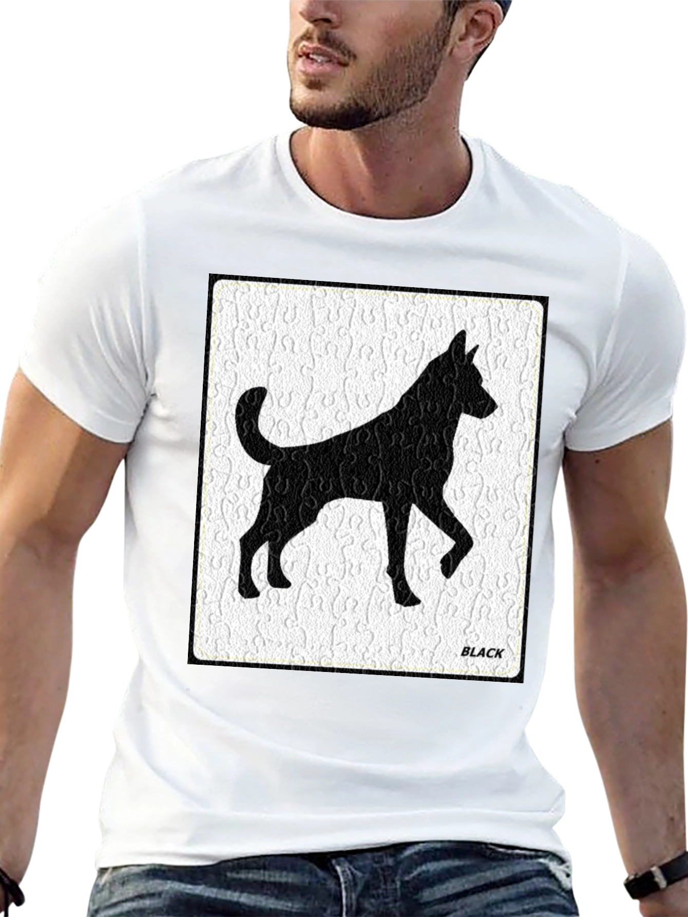 Black Dog Silhouette Tee - Puzzle Background