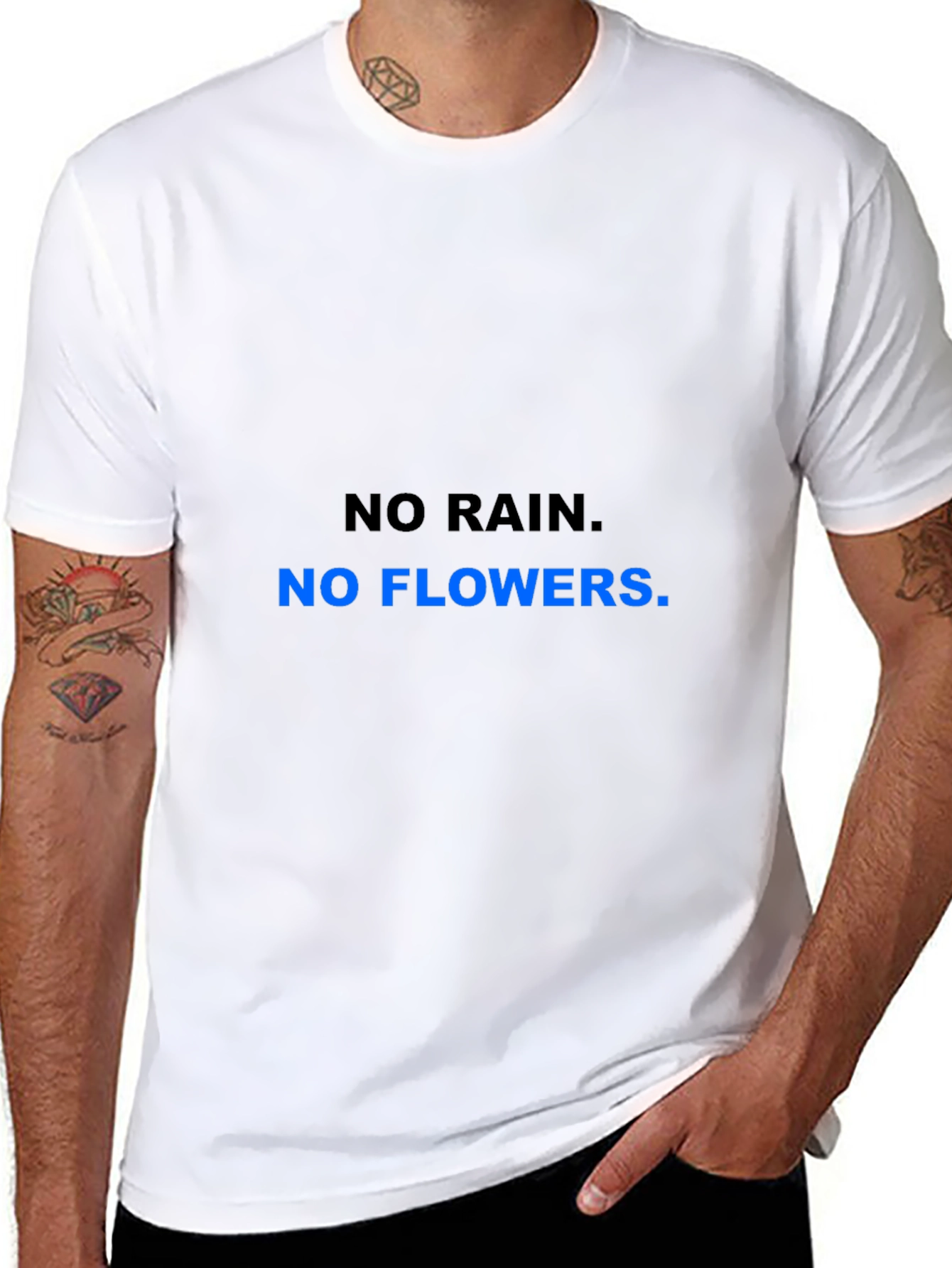 Motivational No Rain No Flowers Black T-Shirt