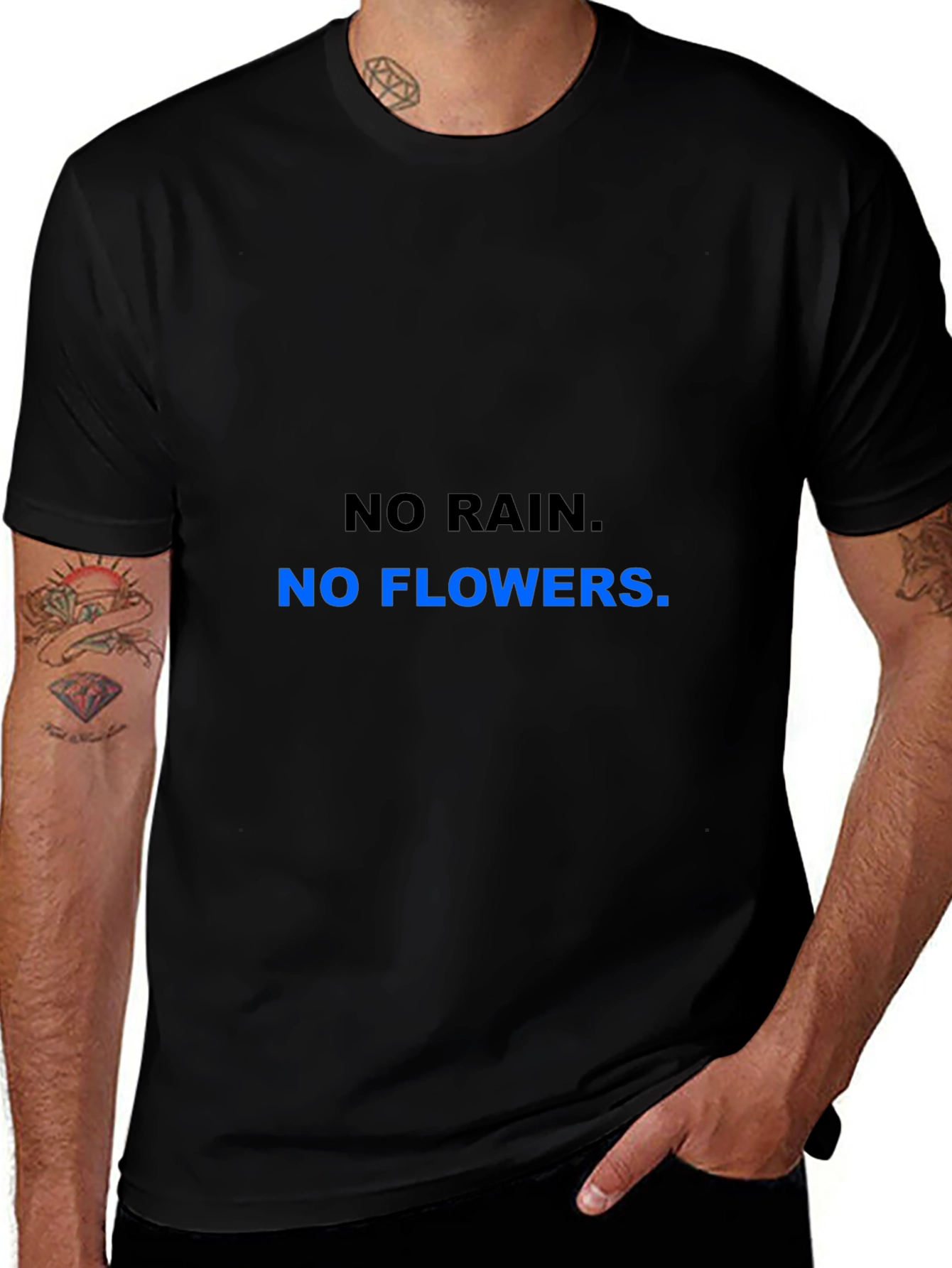 Motivational No Rain No Flowers Black T-Shirt