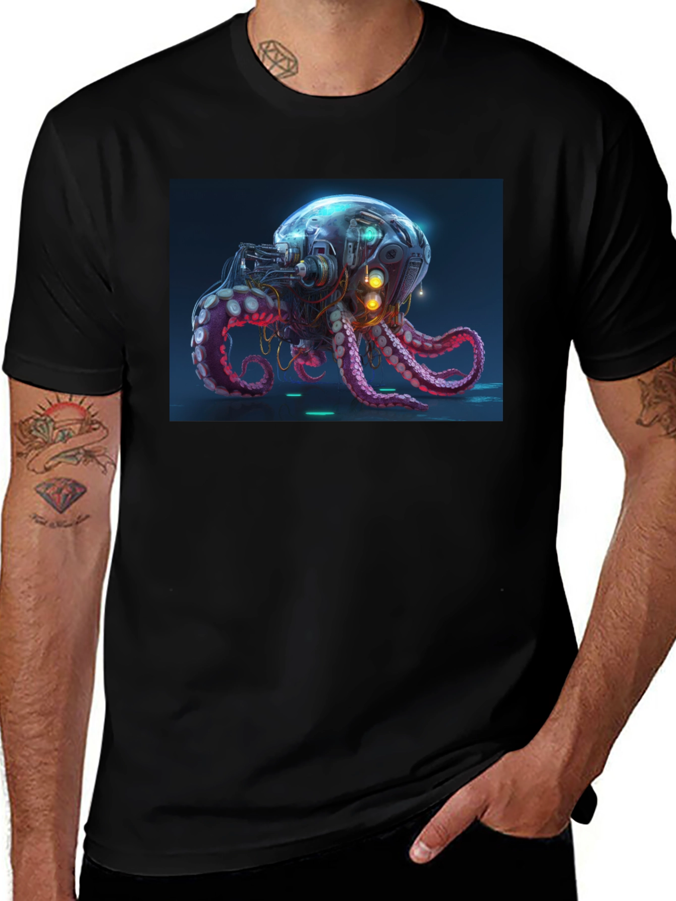 Cyberpunk Octopus Graphic Tee - Black