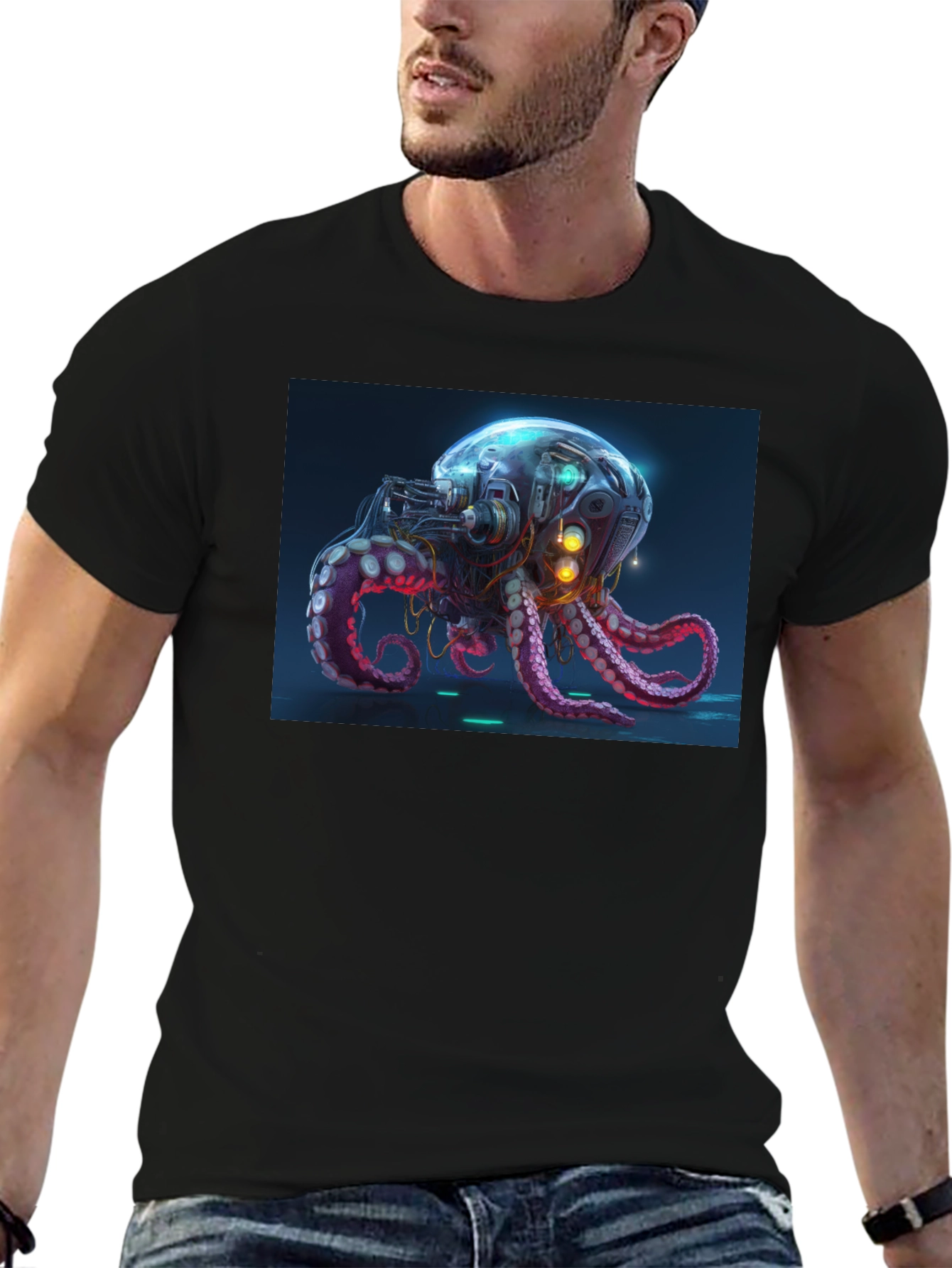 Cyberpunk Octopus Graphic Tee - Black