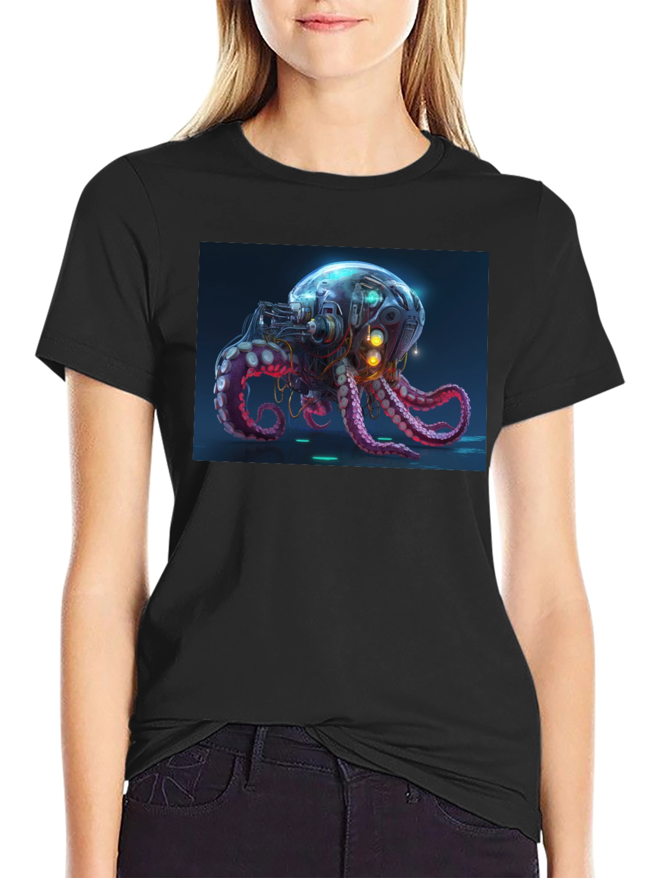 Cyberpunk Octopus Graphic Tee - Black