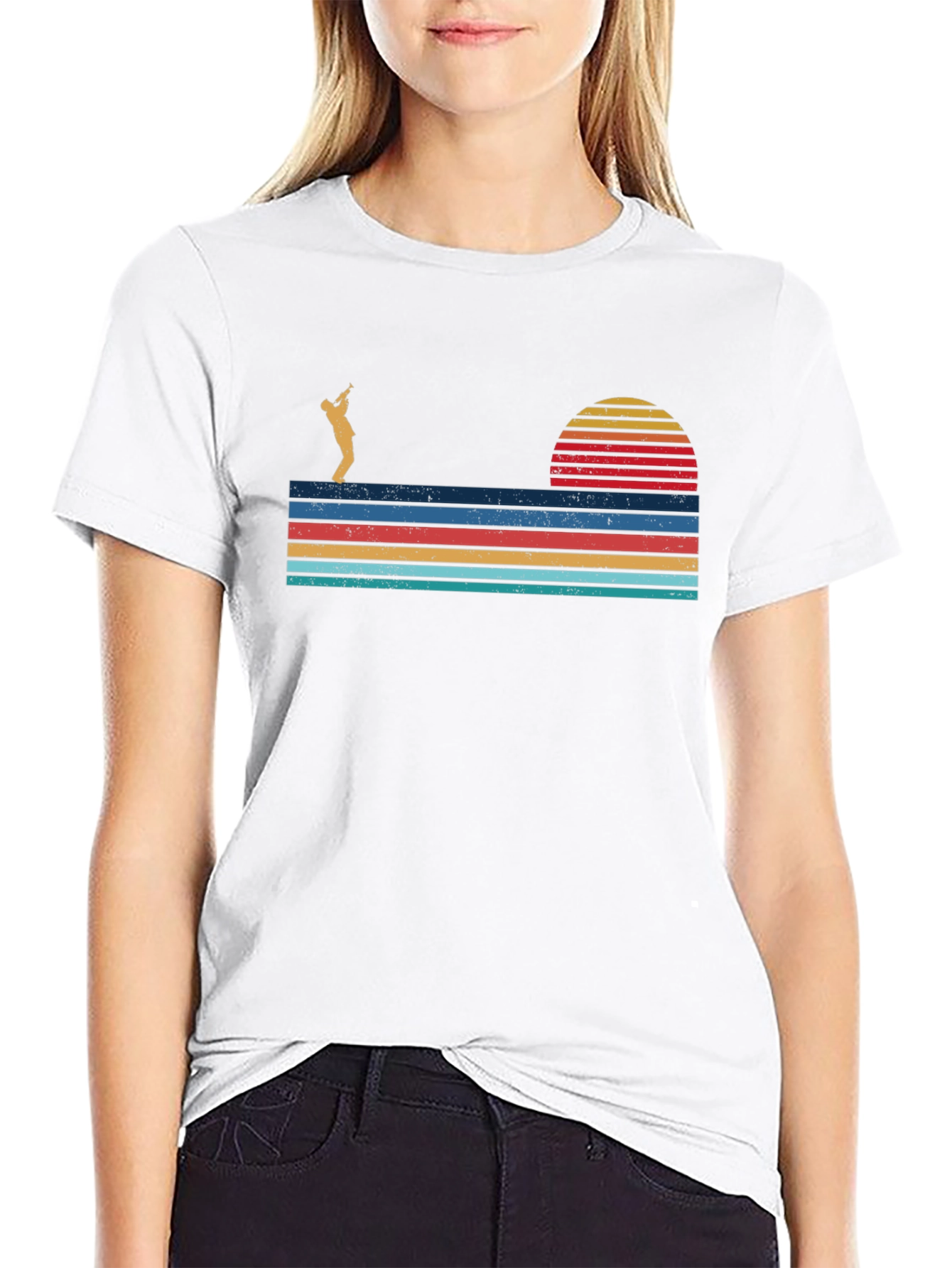 Retro Saxophone Player Sunset Graphic Tee