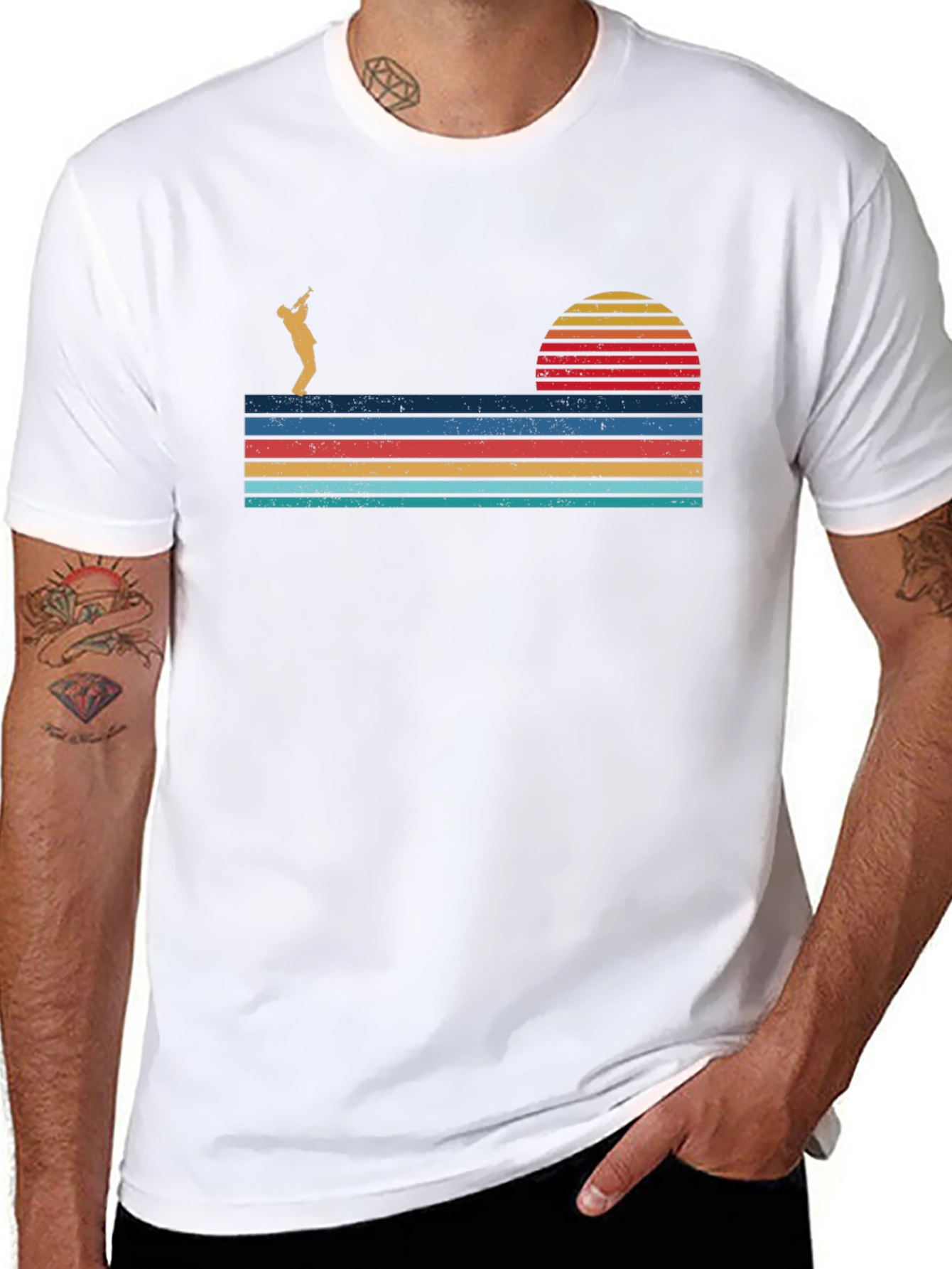 Retro Saxophone Player Sunset Graphic Tee