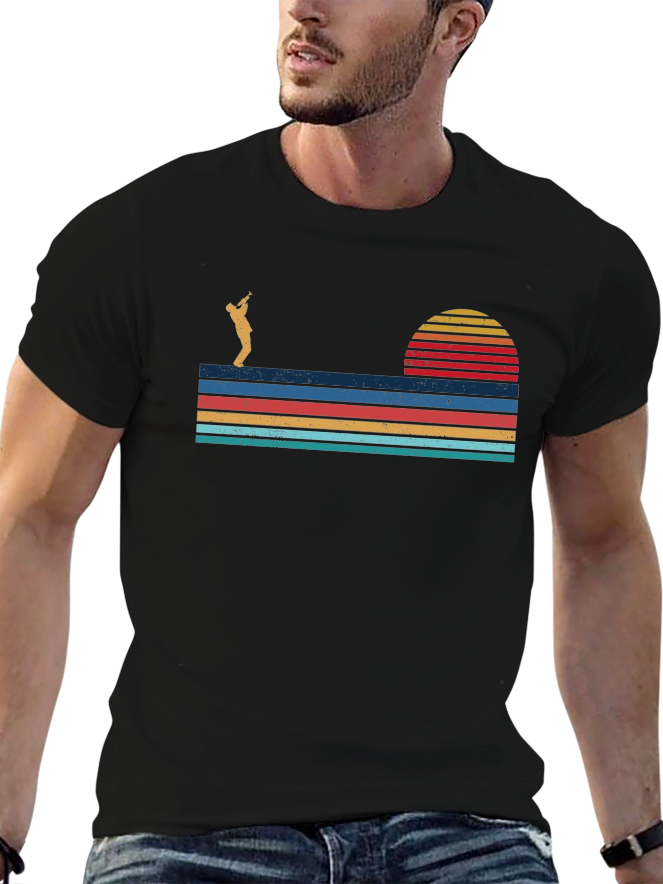 Retro Saxophone Player Sunset Graphic Tee