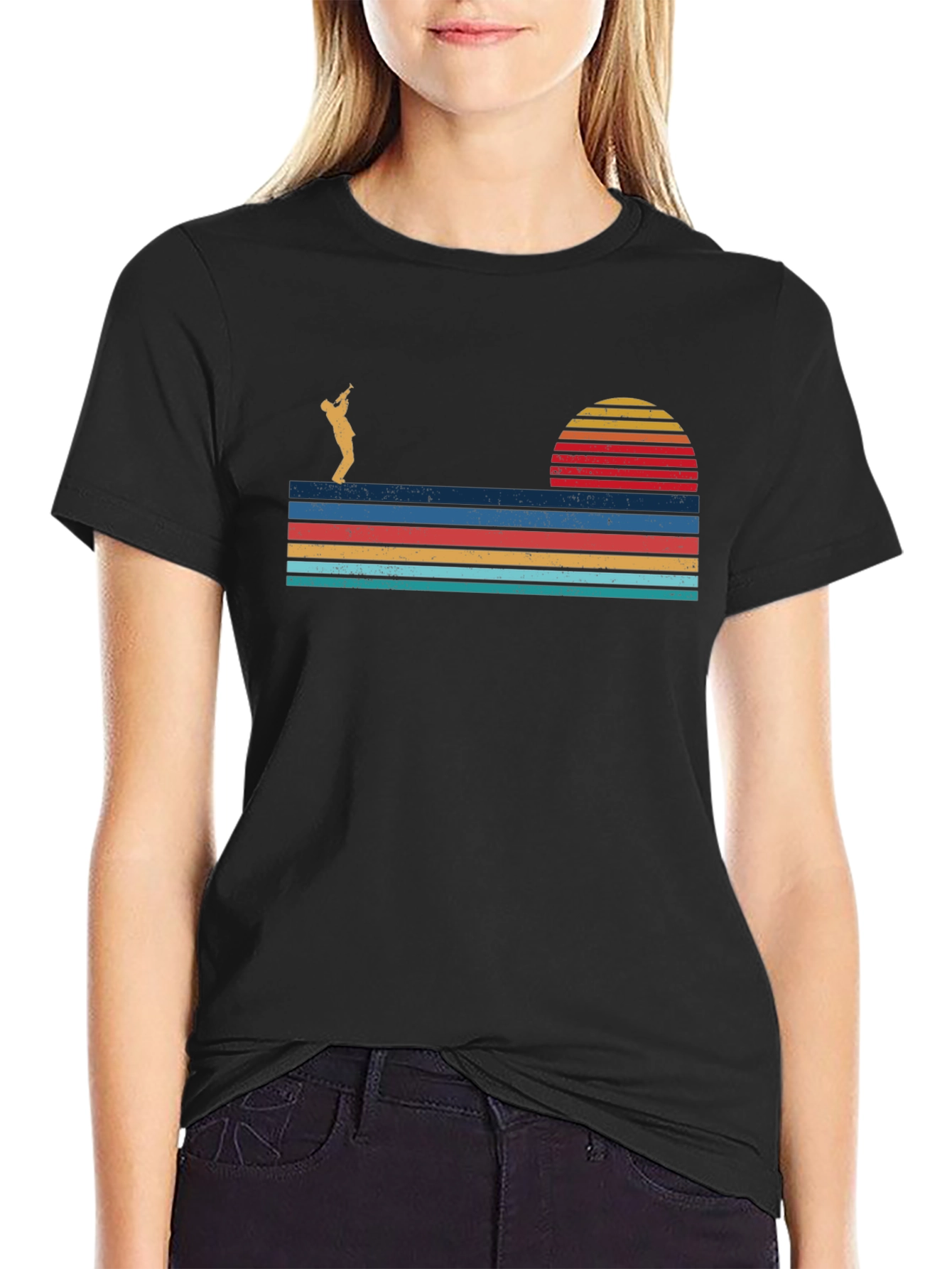Retro Saxophone Player Sunset Graphic Tee