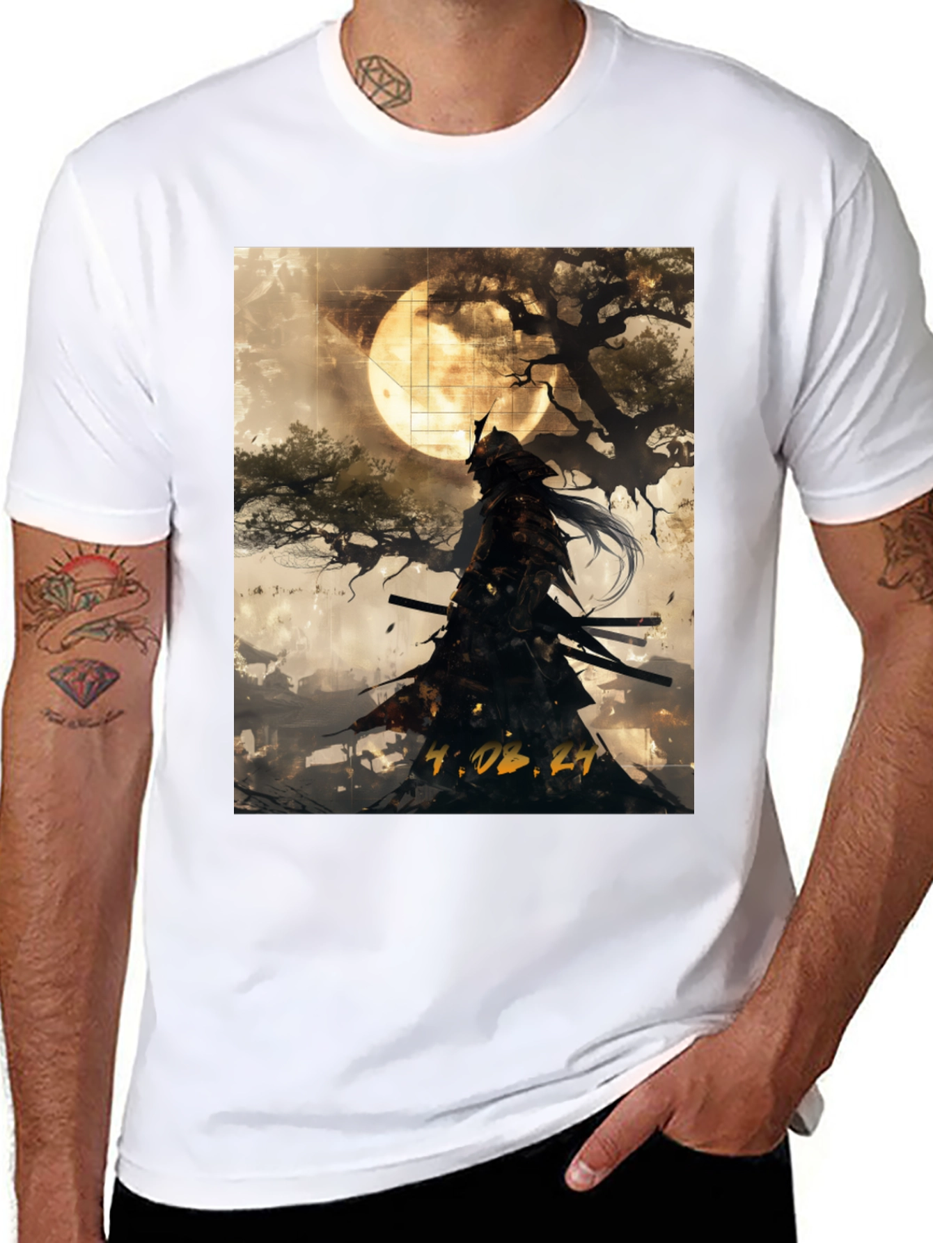 Samurai Moon Graphic T-Shirt - Black