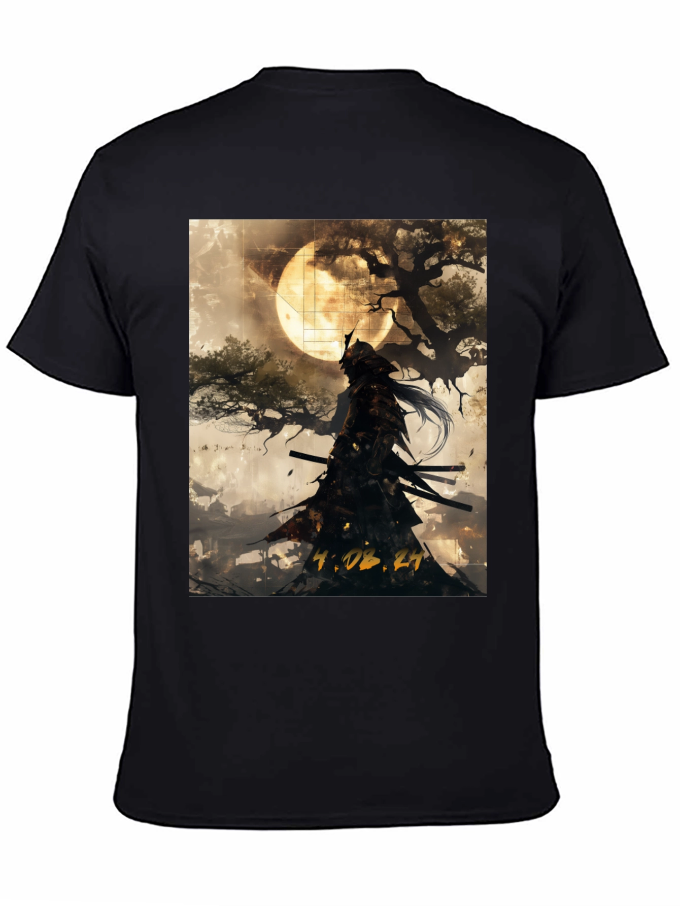 Samurai Moon Graphic T-Shirt - Black