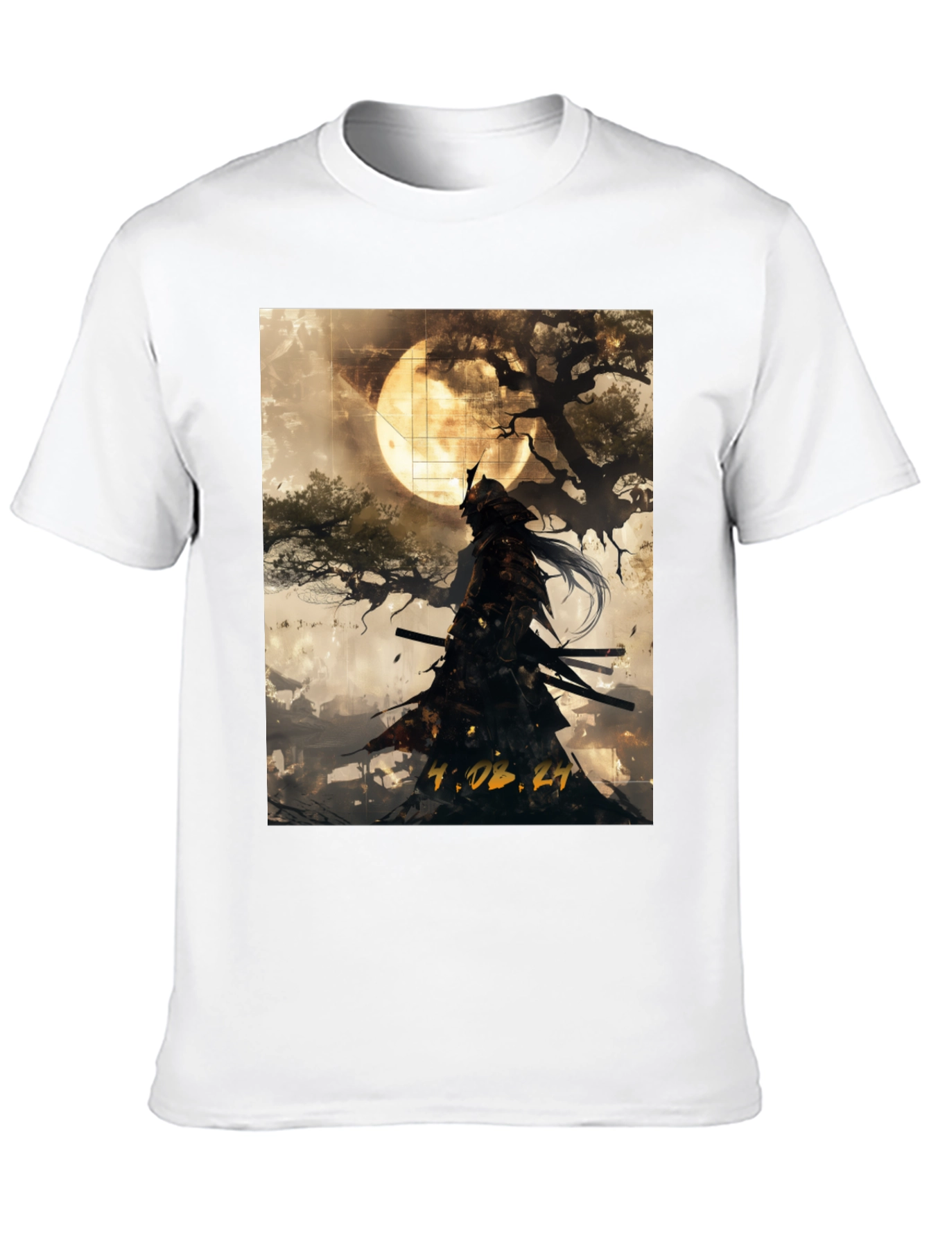 Samurai Moon Graphic T-Shirt - Black
