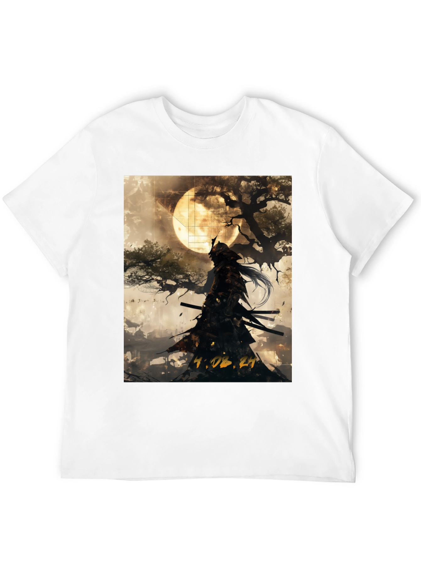 Samurai Moon Graphic T-Shirt - Black
