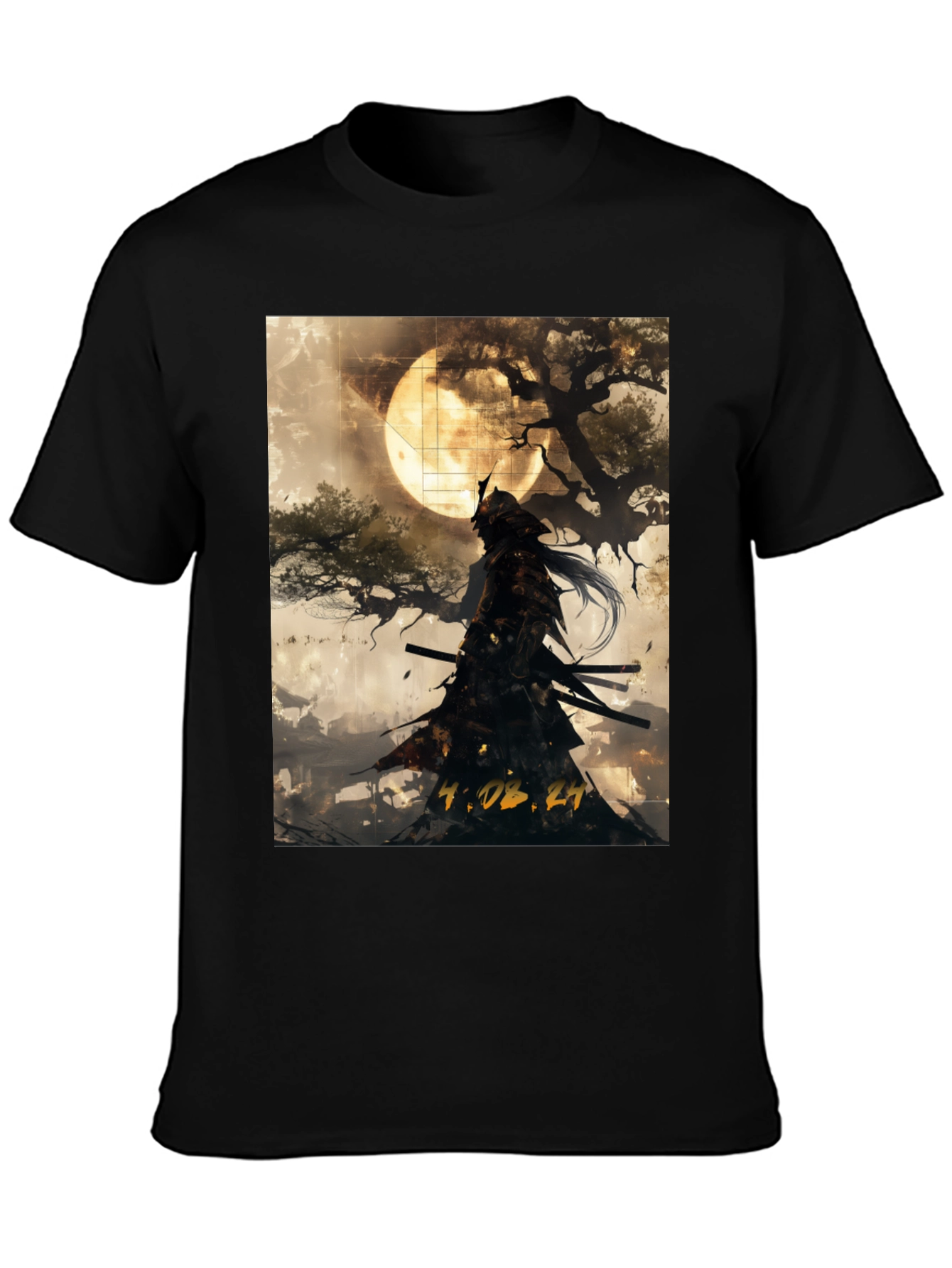 Samurai Moon Graphic T-Shirt - Black