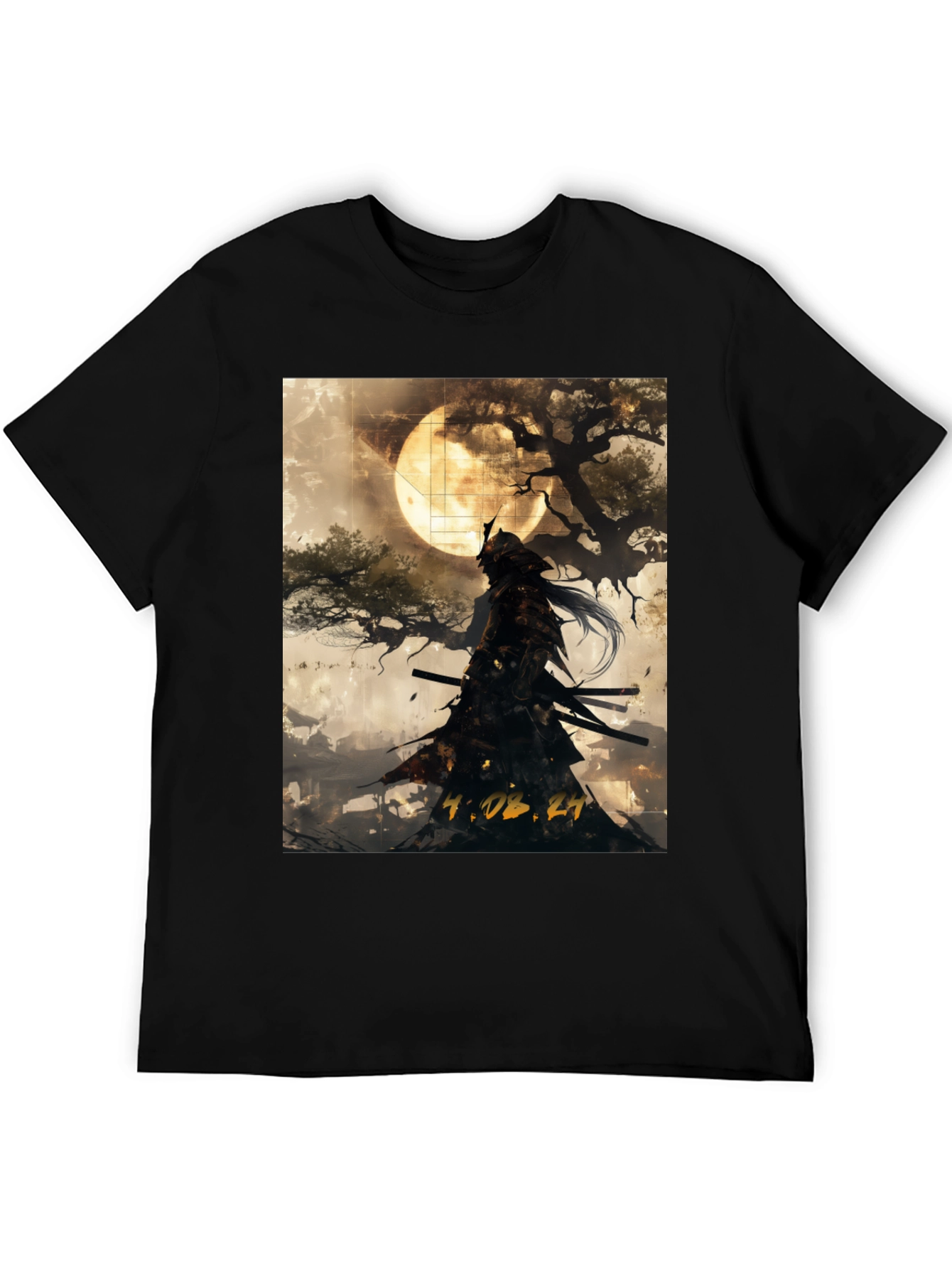 Samurai Moon Graphic T-Shirt - Black