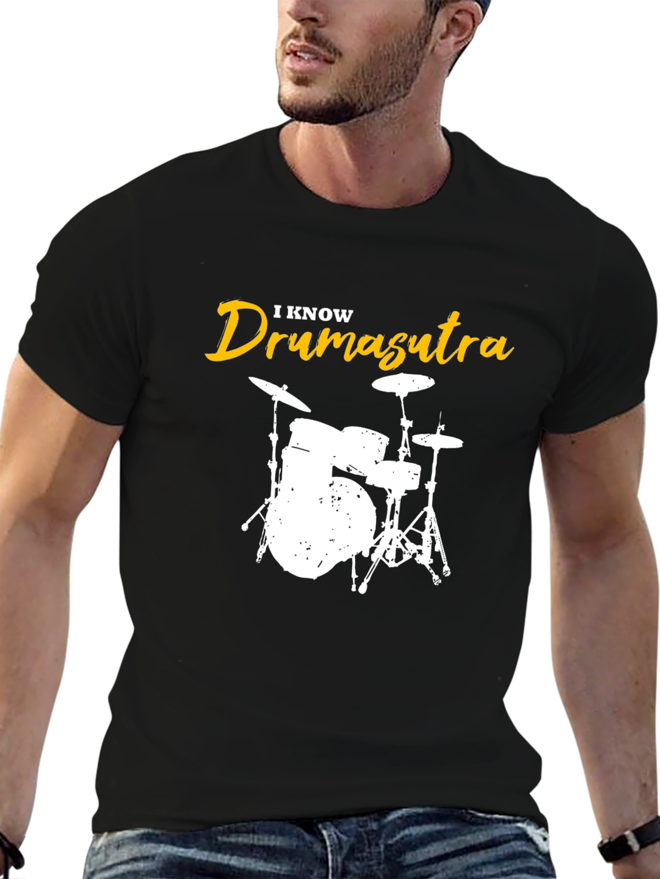 I Know Drum-asutra Mens Black Graphic T-Shirt