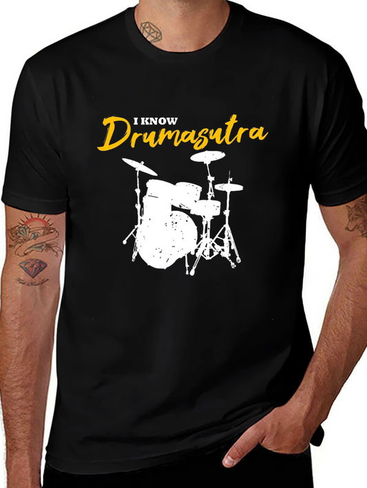 I Know Drum-asutra Mens Black Graphic T-Shirt