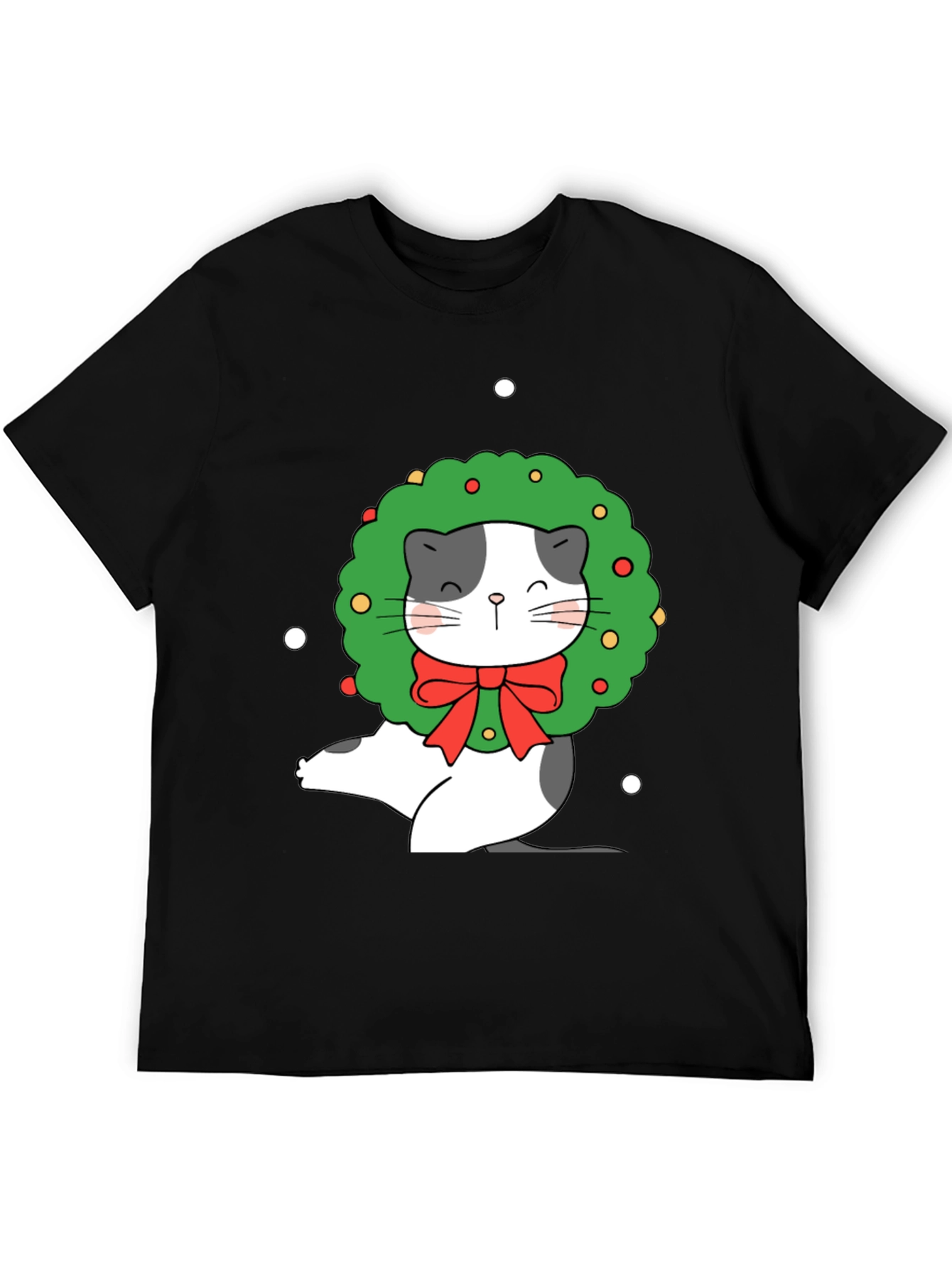 Festive Cat Wreath Graphic Tee - Holiday Cheer!