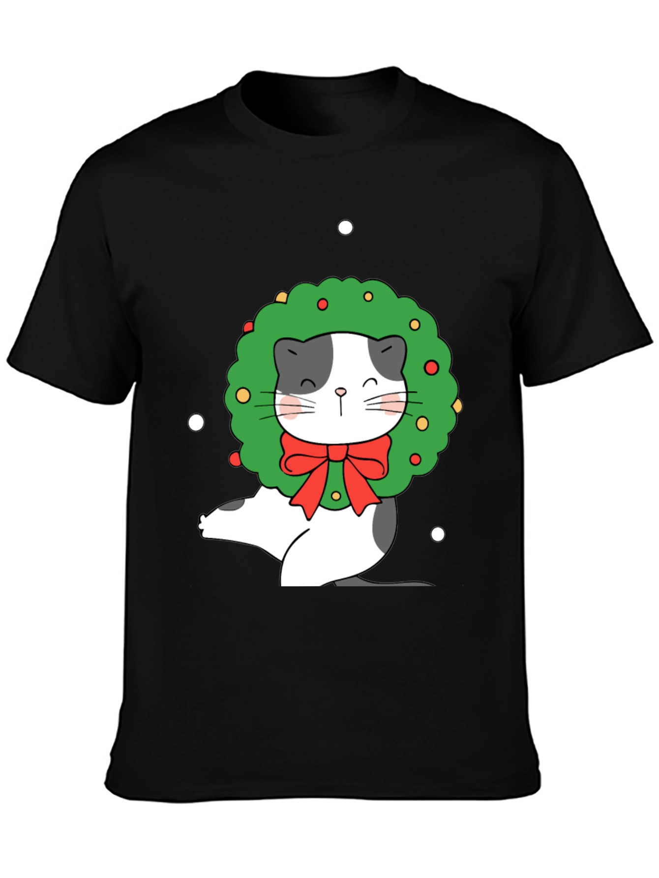 Festive Cat Wreath Graphic Tee - Holiday Cheer!