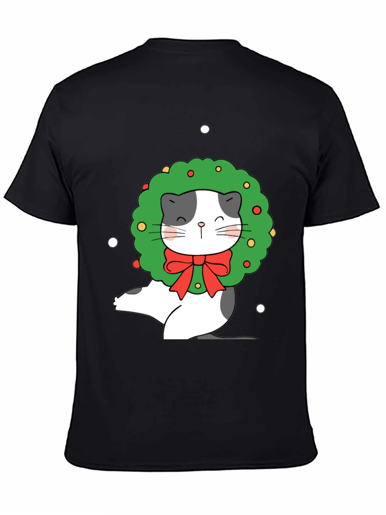 Festive Cat Wreath Graphic Tee - Holiday Cheer!